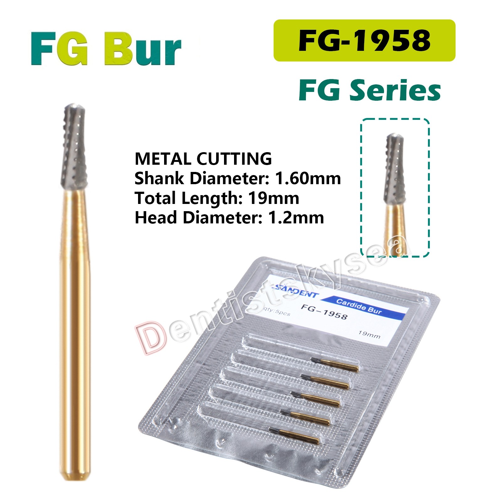 FG-1957/FG-1958 High Speed Dental Tungsten Steel Carbide Crown Metal Cutting Bur