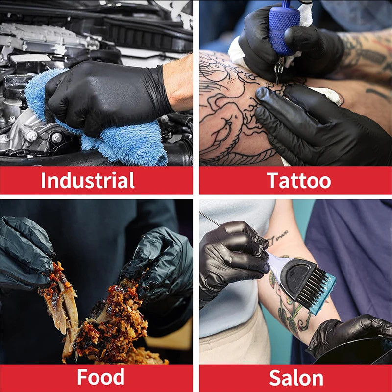 100/200/400/800Pcs Black Nitrile Examine Gloves Disposable 5MIL Medical Latex-Fr
