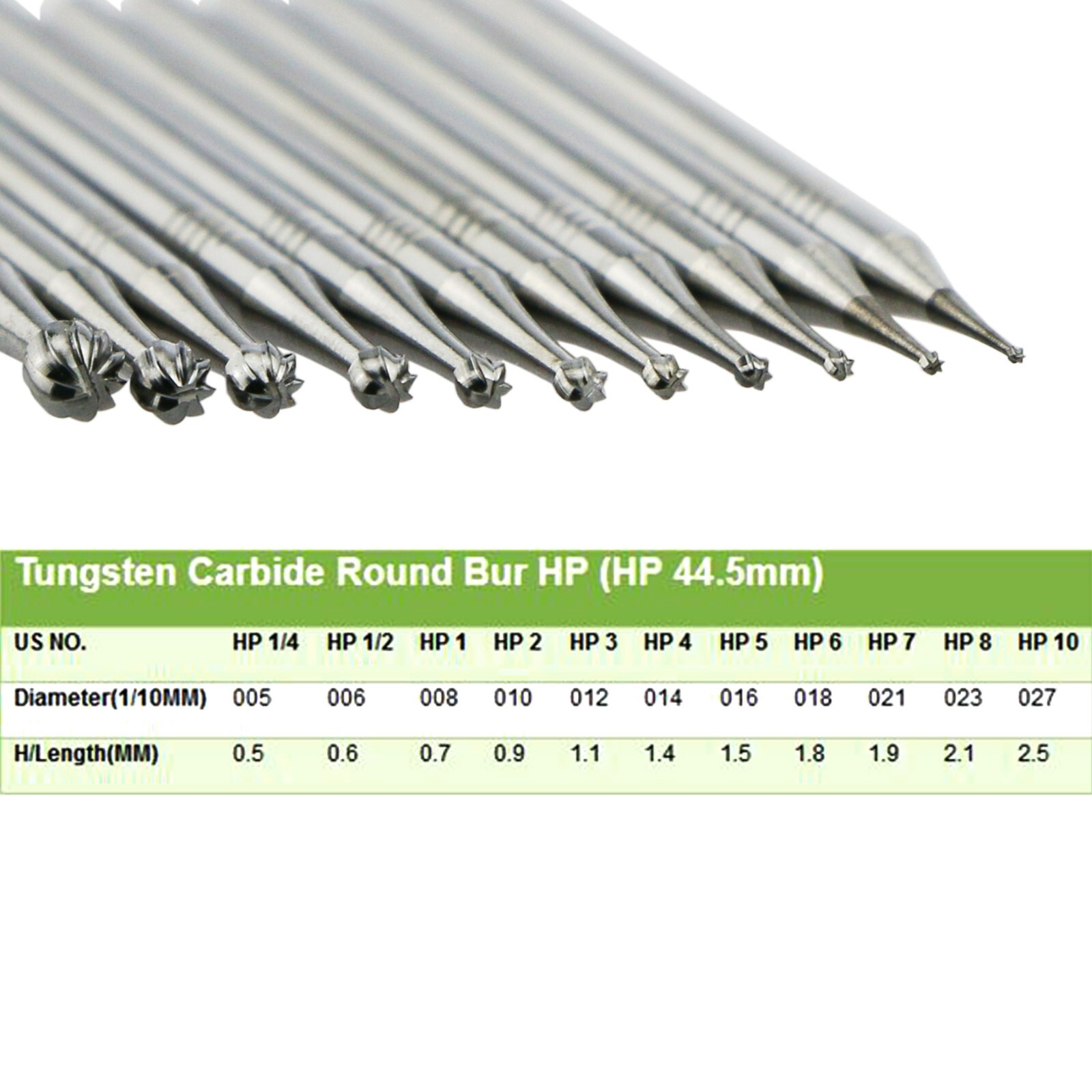 10Pcs Wave Dental Carbide Bur HP For Low Speed Round Straight HP 1 2 3 4 5 6 7 8