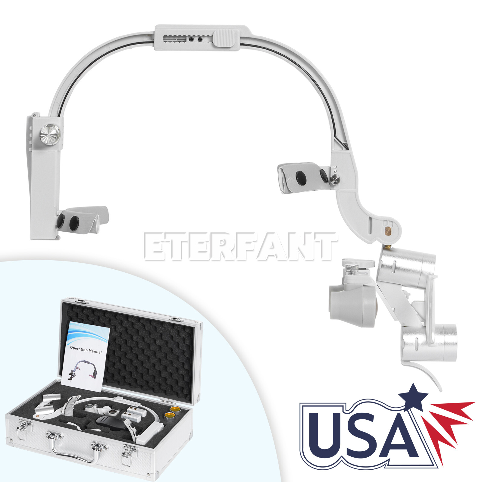 ETERFANT Dental 3.5X Headband Binocular Loupes+5W Dual LED Head Light 2 Leds