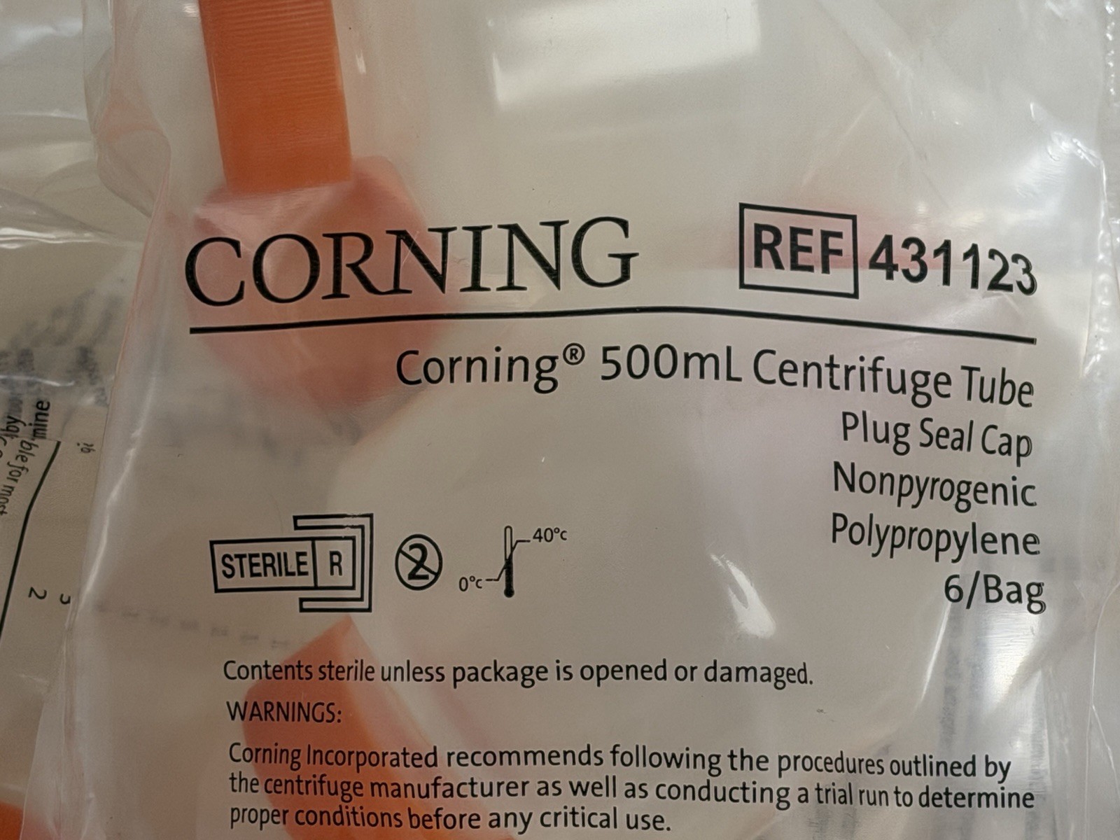 18 Corning 500mL Centrifuge Tubes REF 431123 Plug Seal Screw Cap Sterile Sealed