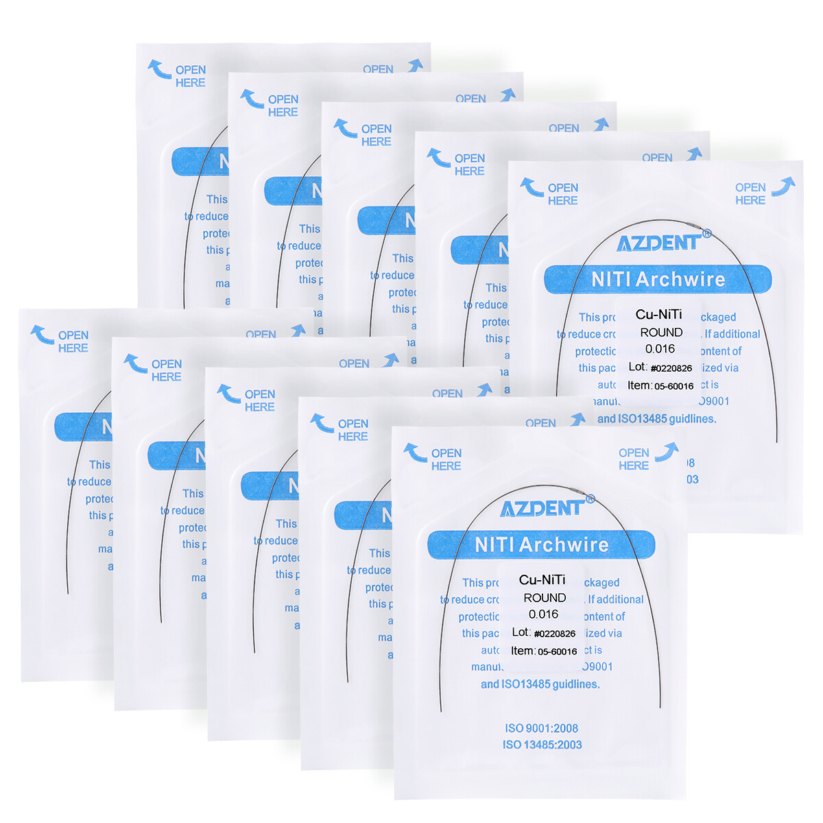 AZDENT Dental Orthodontics 35˚Cu-NiTi Round Arch Wires With Stops Preformed