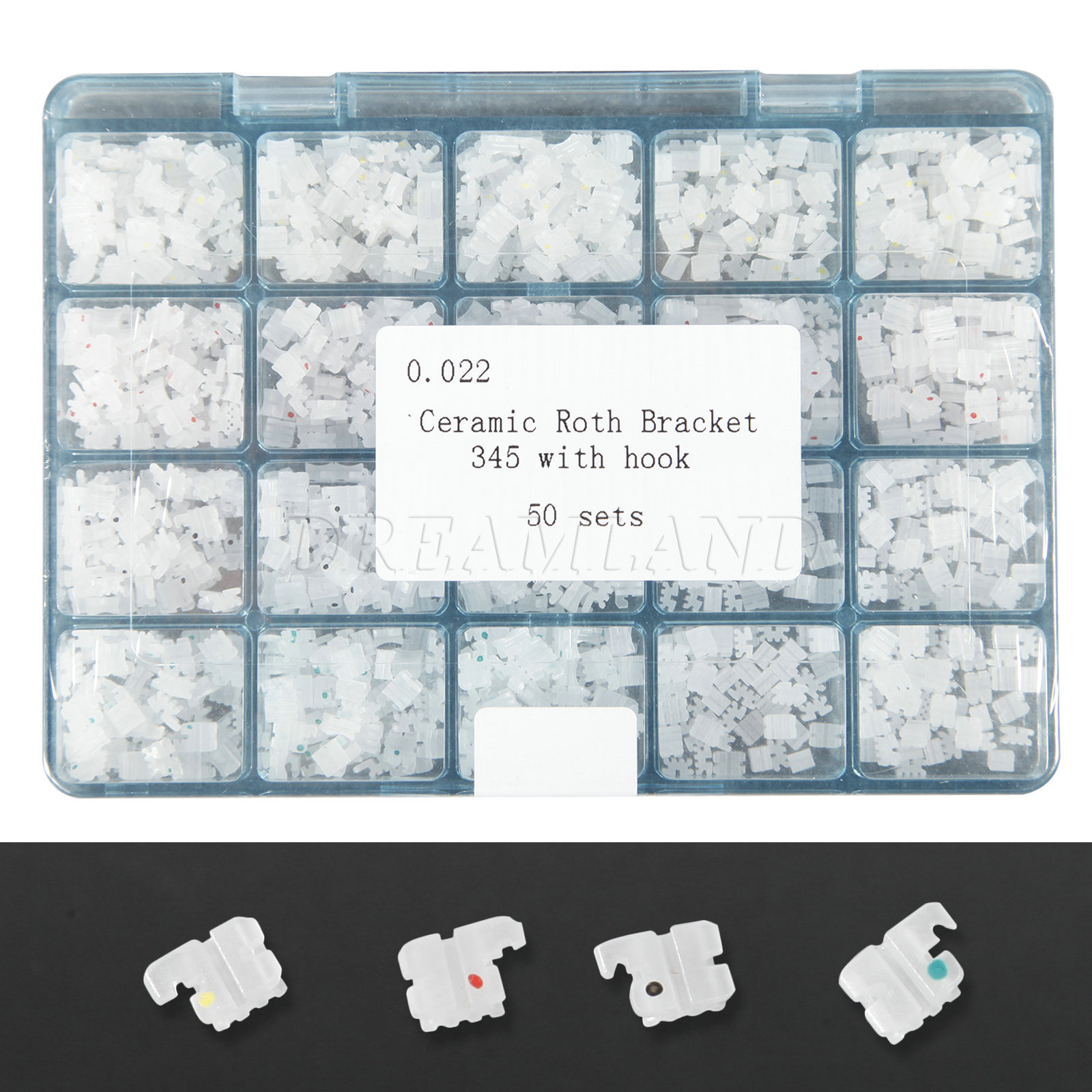 1000pcs/Pack Ceramic Braces Bracket 5*5 hooks 3 4 5 Orthodontic Roth.022 AQ-K