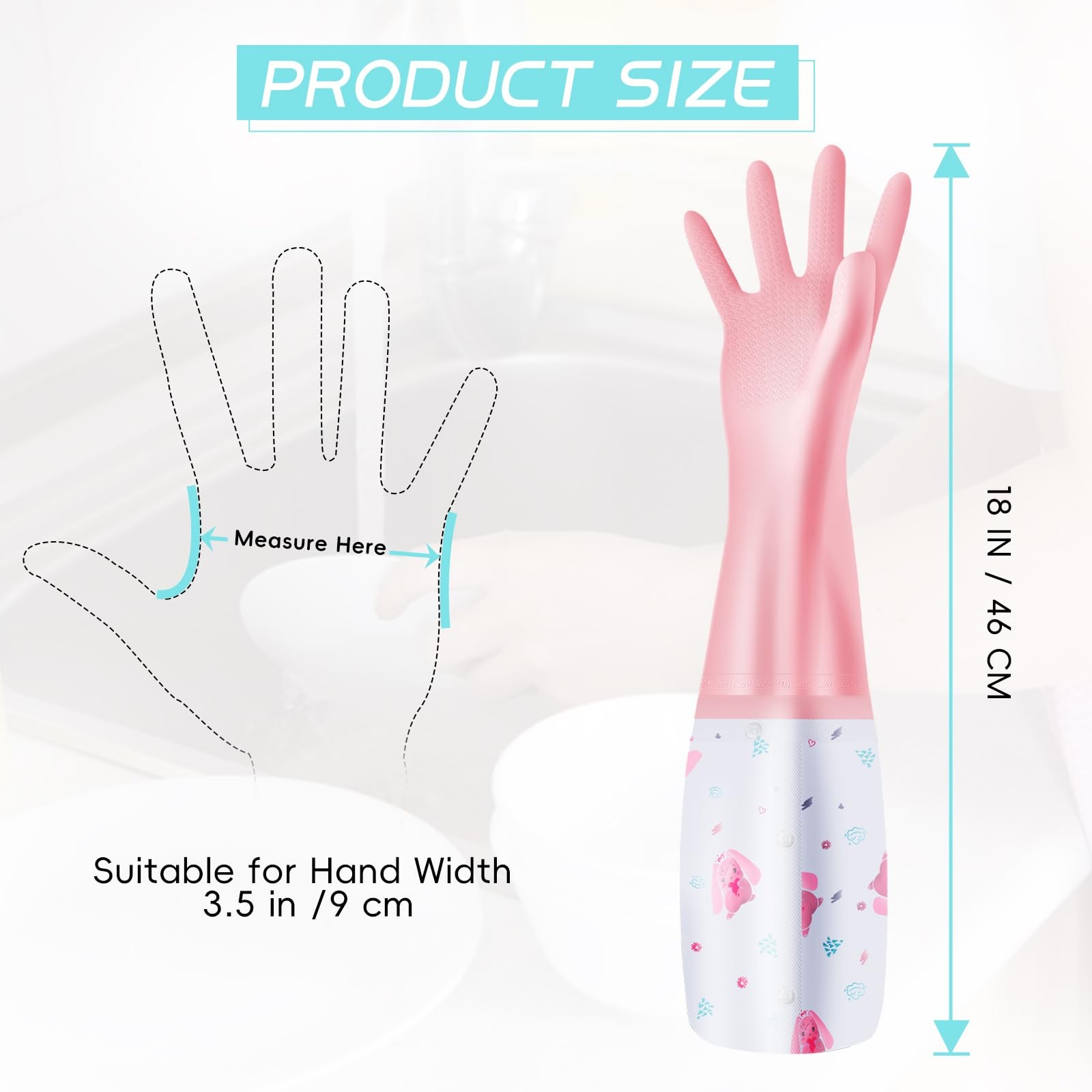 3Pcs Reusable Dishwashing Gloves, Waterproof Long Cuff Non-Slip Household Glo…