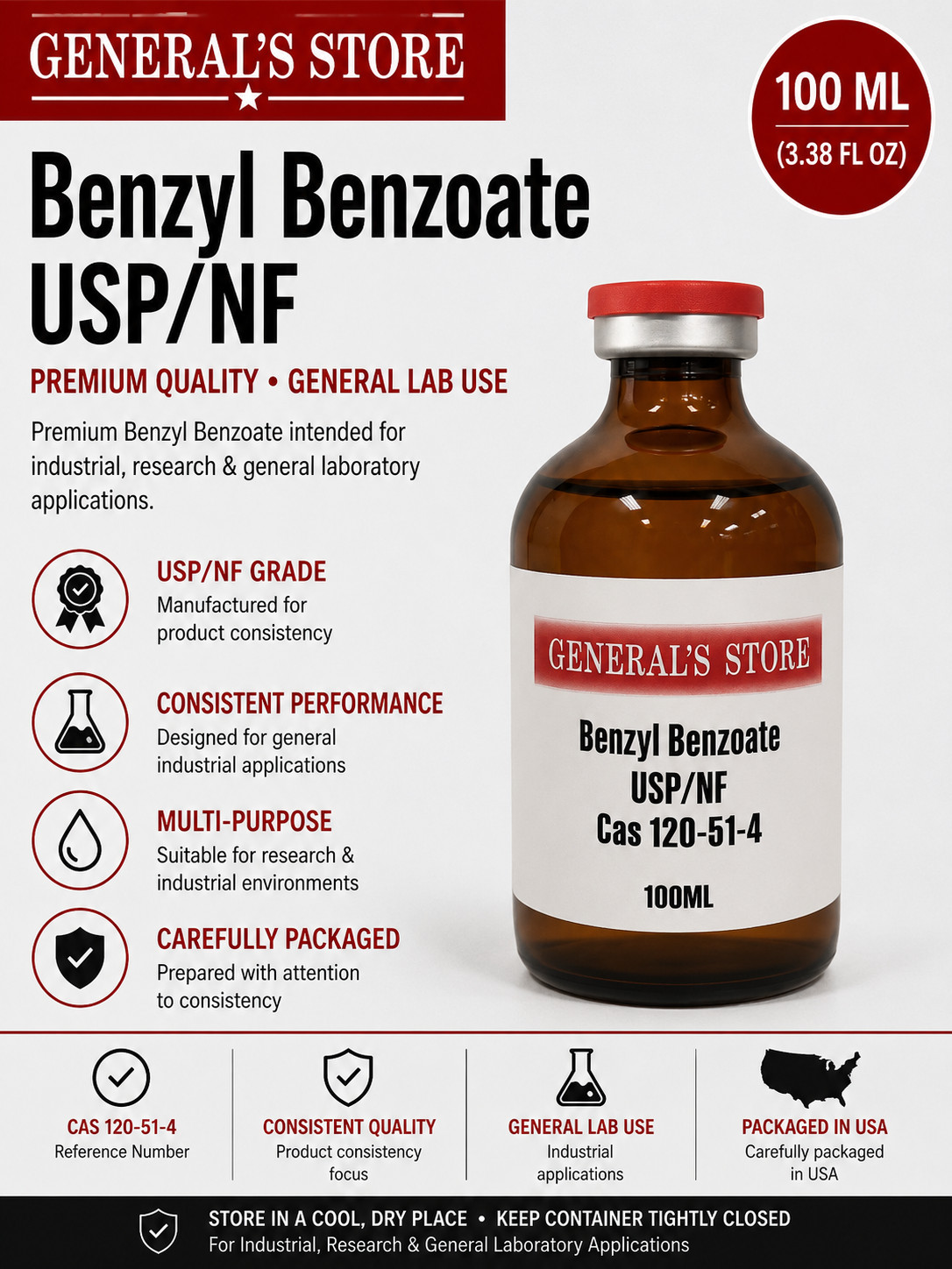 100ml Vial Benzyl Benzoate USP/NF