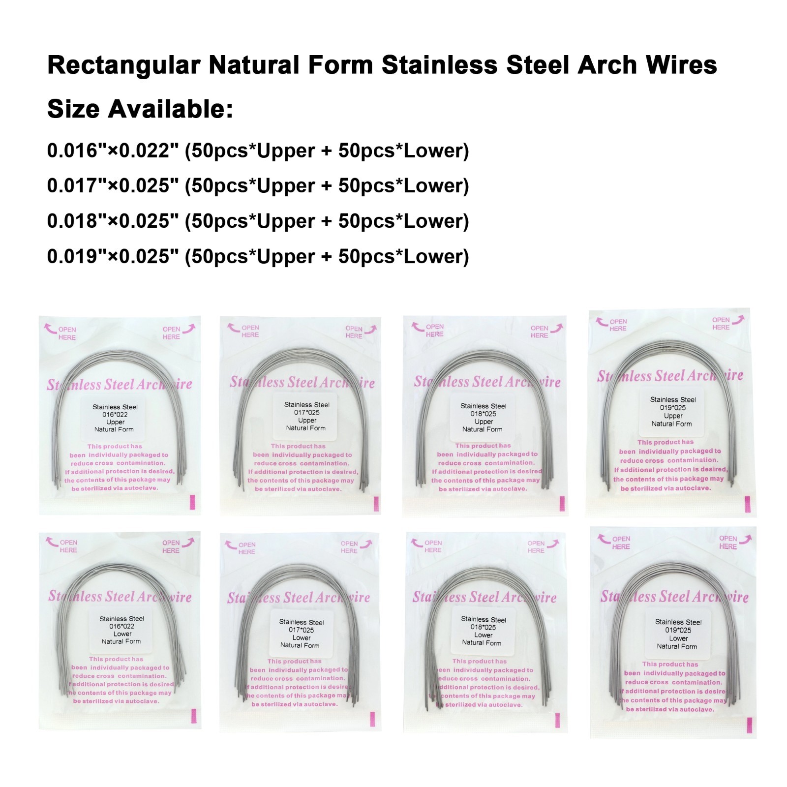 100pcs Dental Orthodontic Arch Wires Niti Stainless Steel Round Rectangular