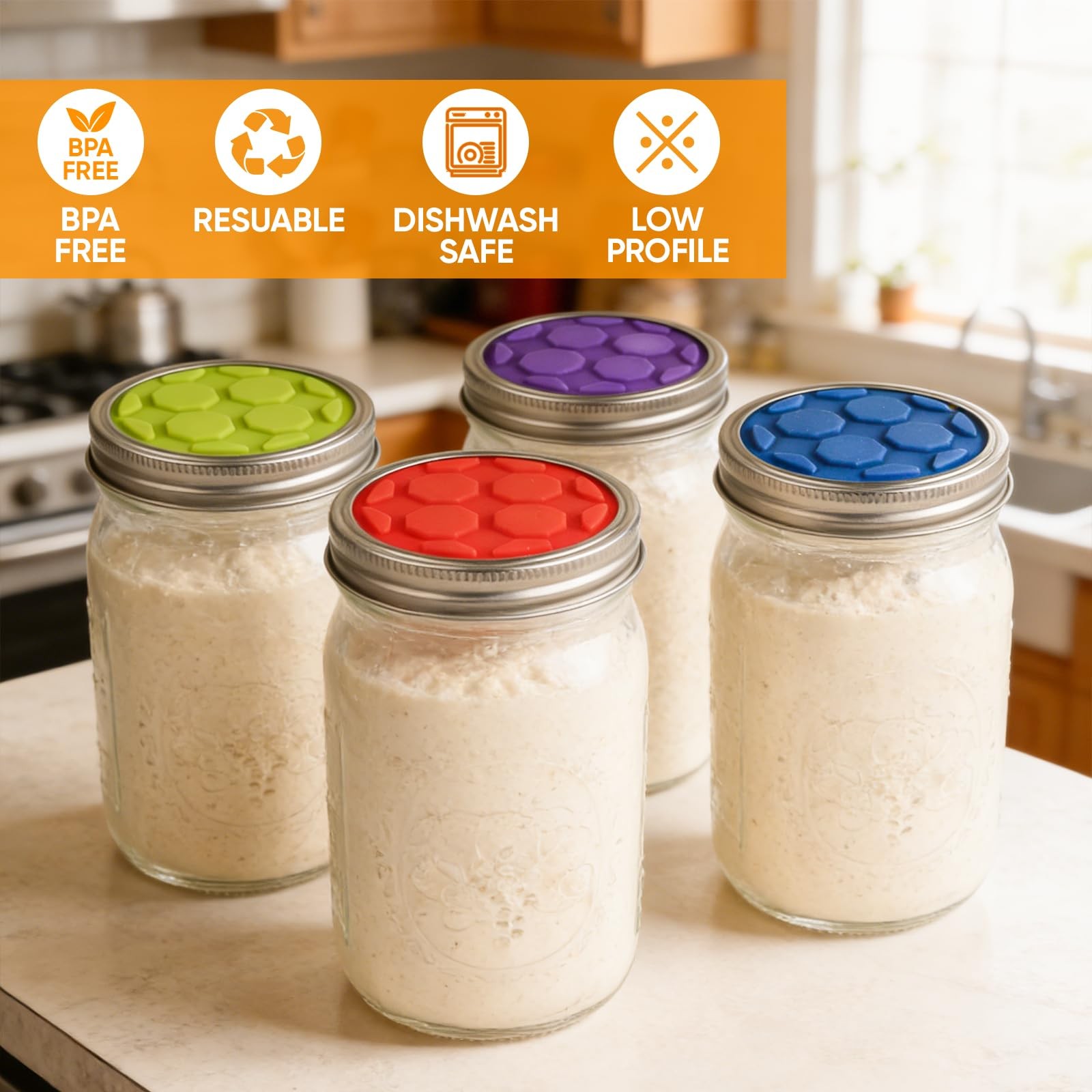 4PCS Silicone Fermentation Lids for Wide 4 PCS, green, red, purple, blue
