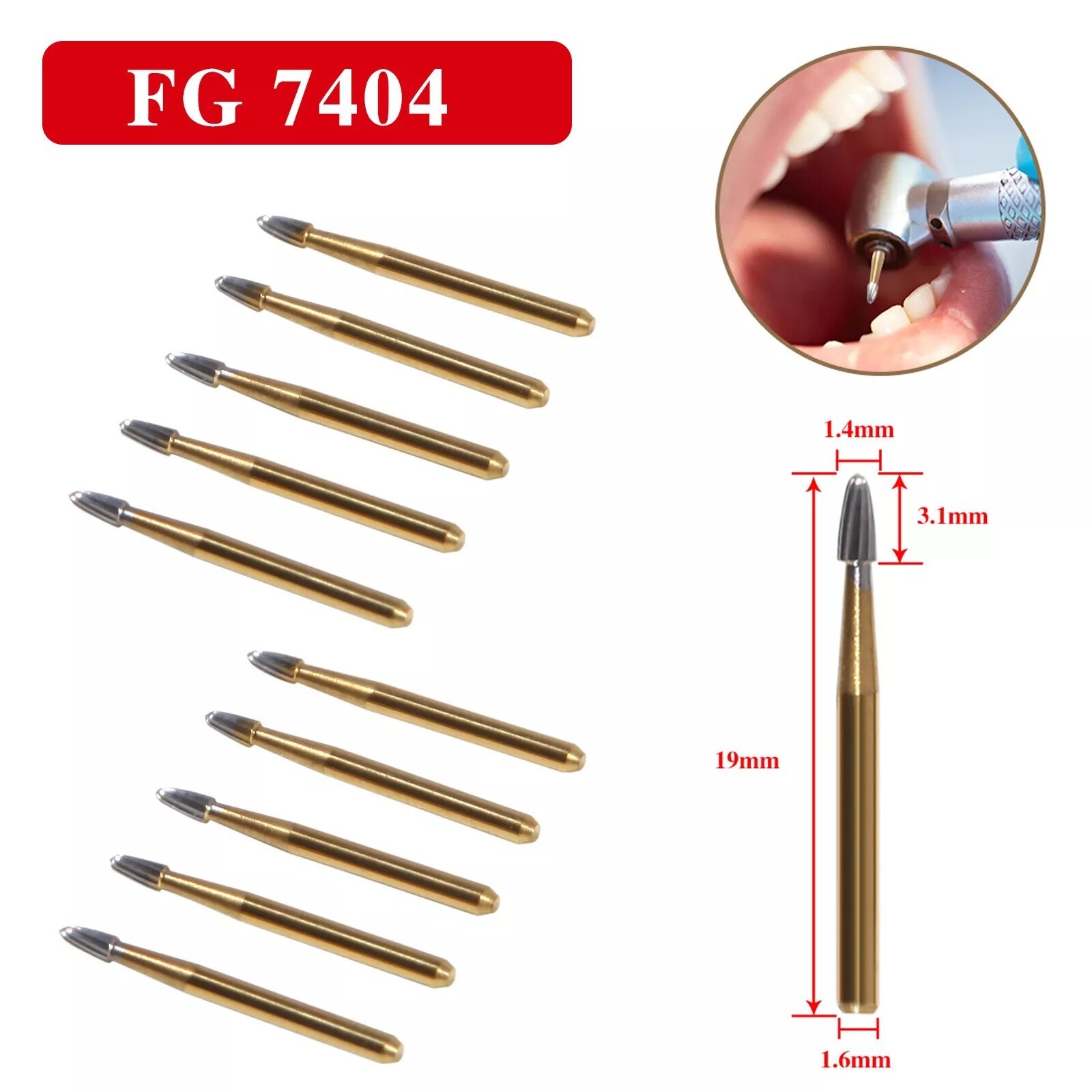 10 pcs Dental Tungsten Carbide Burs Trimming & Finishing Egg Football FG-7404