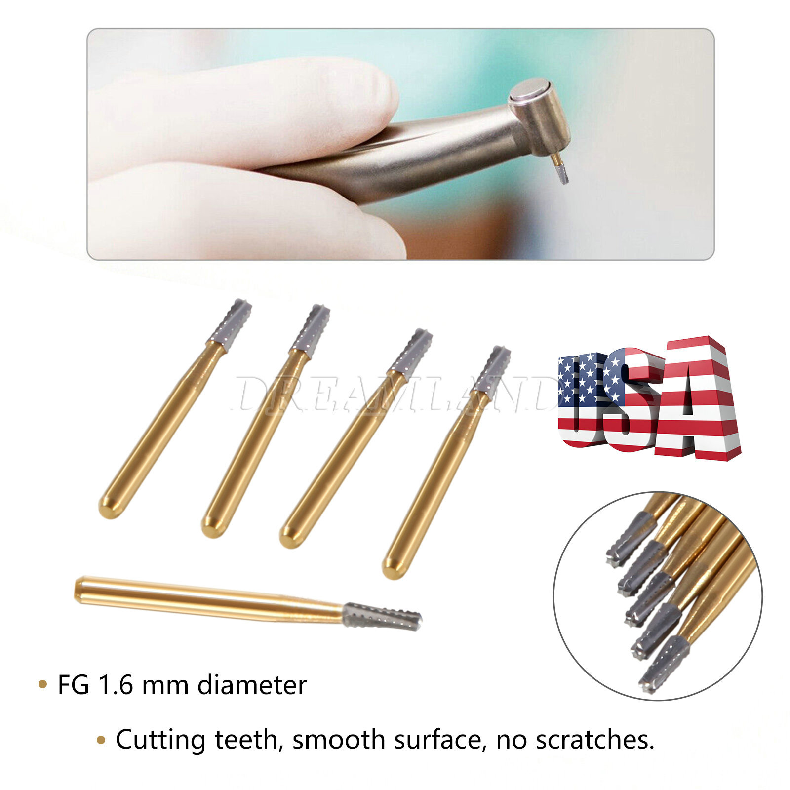 Dental Tungsten Carbide Burs Crown Cutter Transmetal FG 1958 Ø1.2mm
