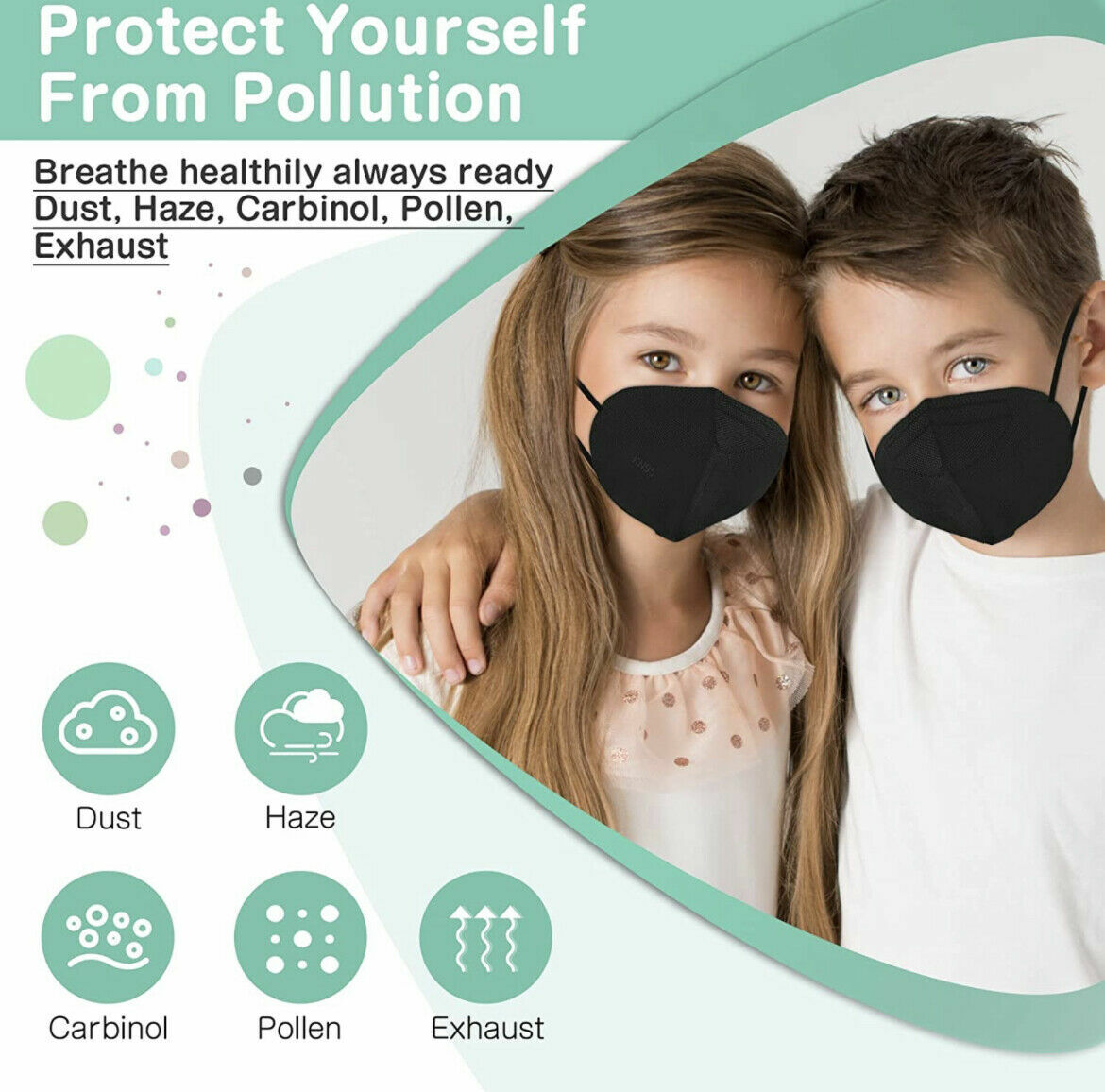 10/50 Pcs Black KN95 Protective 5 Layer Kids Face Mask BFE 95% Disposable Masks