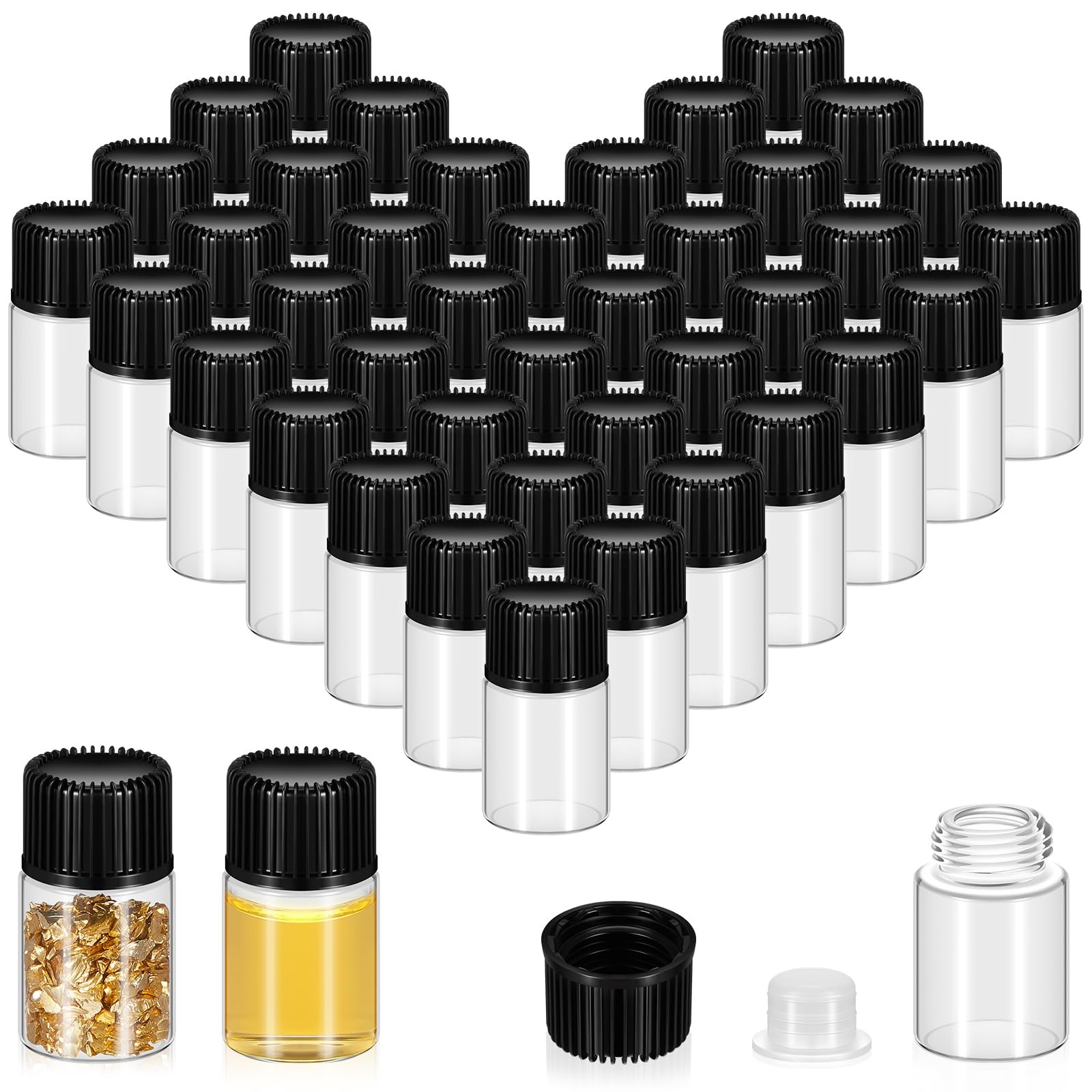 Lallisa 50 Pcs 2 ml Glass Vials with Black Screw 2 ml, Clear Cap