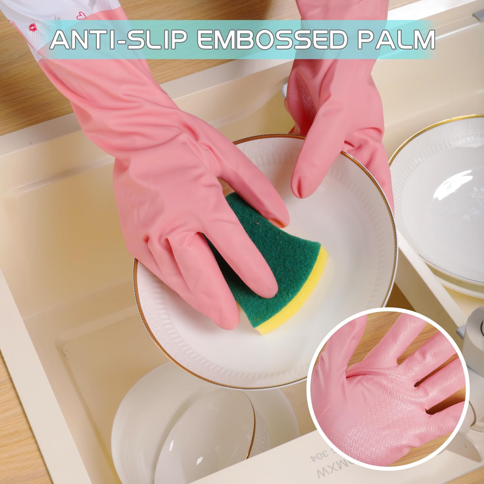 3Pcs Reusable Dishwashing Gloves, Waterproof Long Cuff Non-Slip Household Glo…