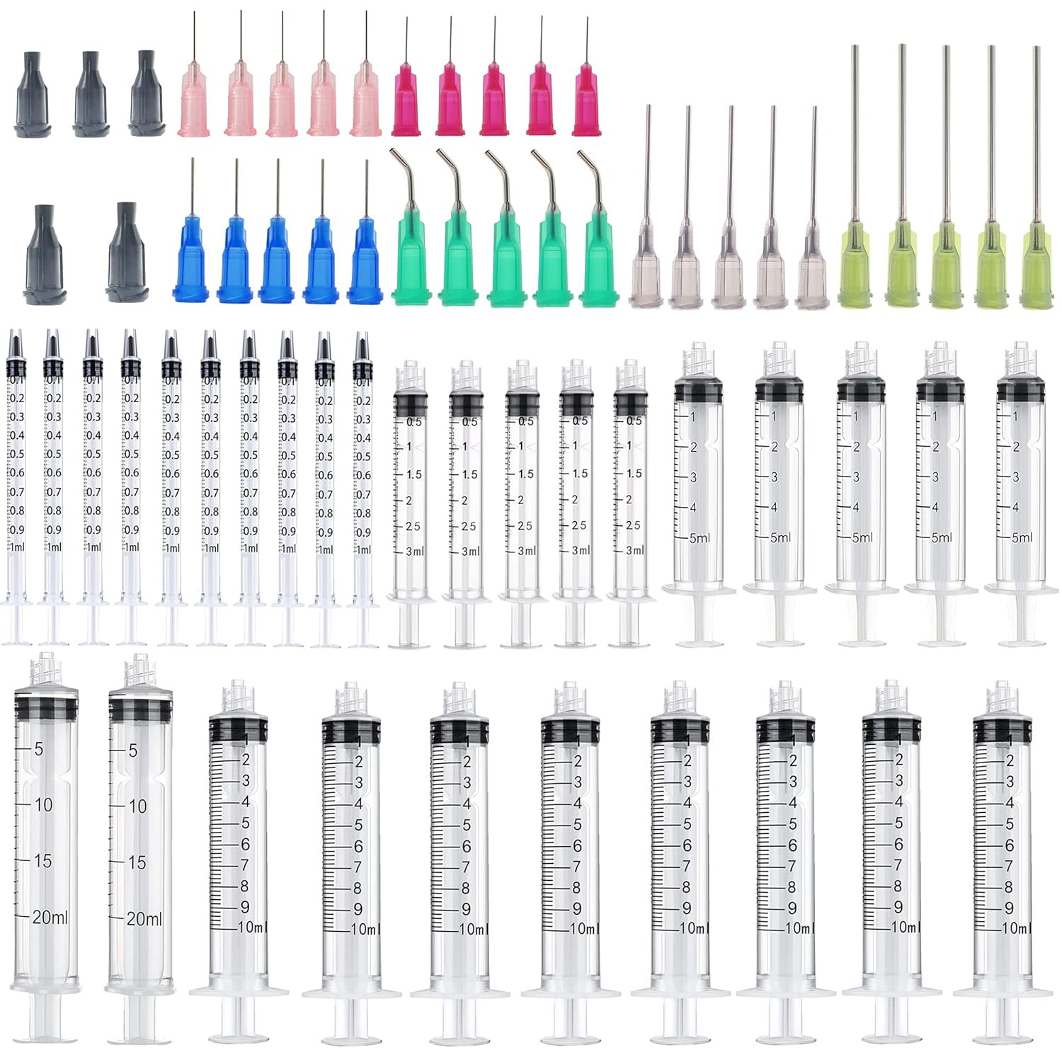 30 Pack 1Ml, 3Ml, 5Ml, 10Ml, 20Ml Measuring Dispenser With14Ga,16Ga, 18Ga, 20Ga,