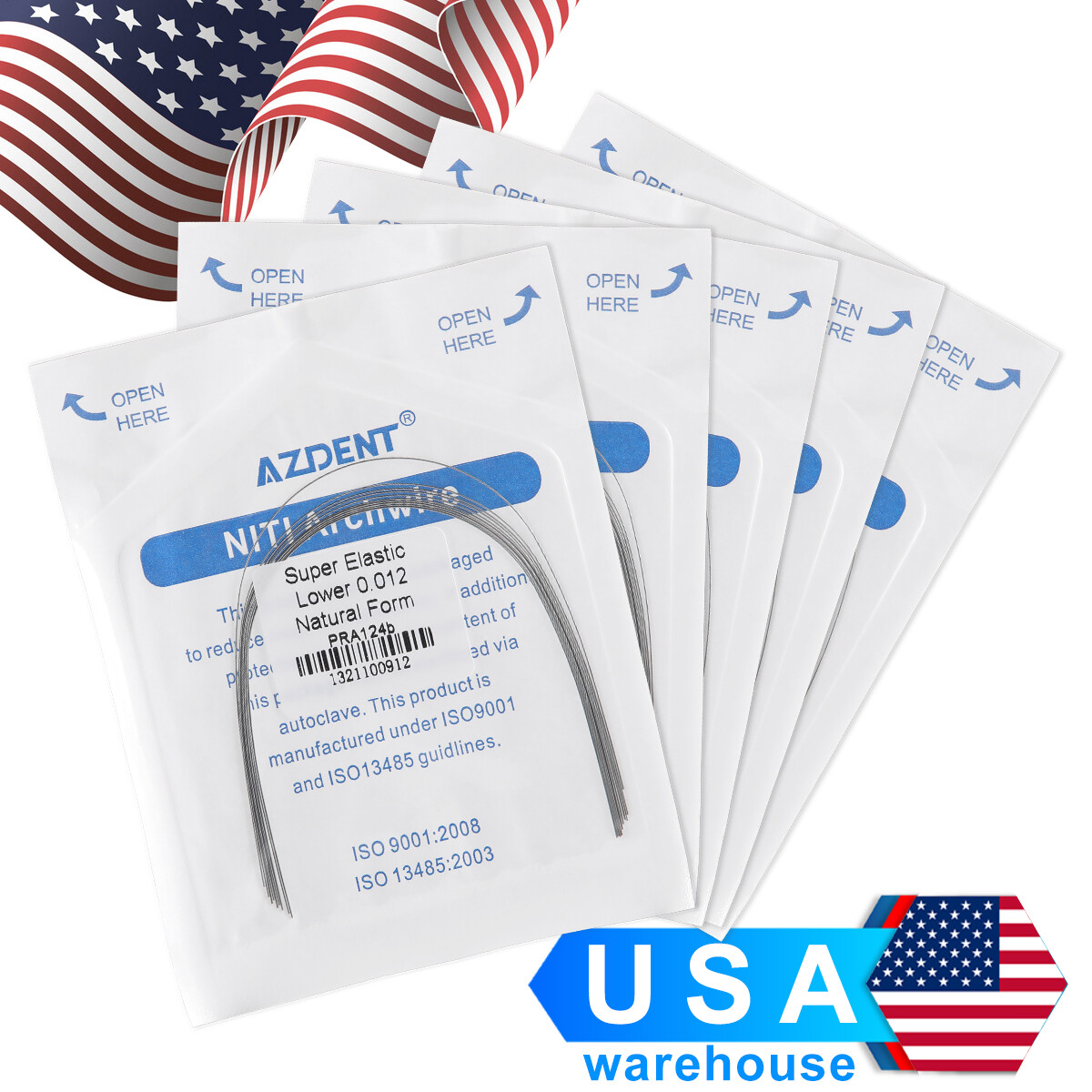 AZ Dental Orthodontic Arch Wire Super Elastic Niti Round Natural form 10pc/pk