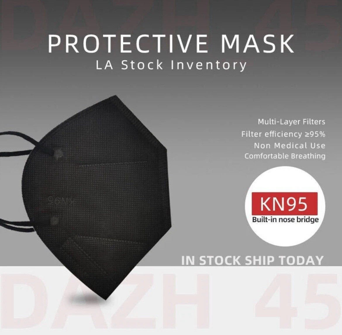 60Pcs Black KN95 Face Mask 5 Layer BFE 95% Disposable Respirator