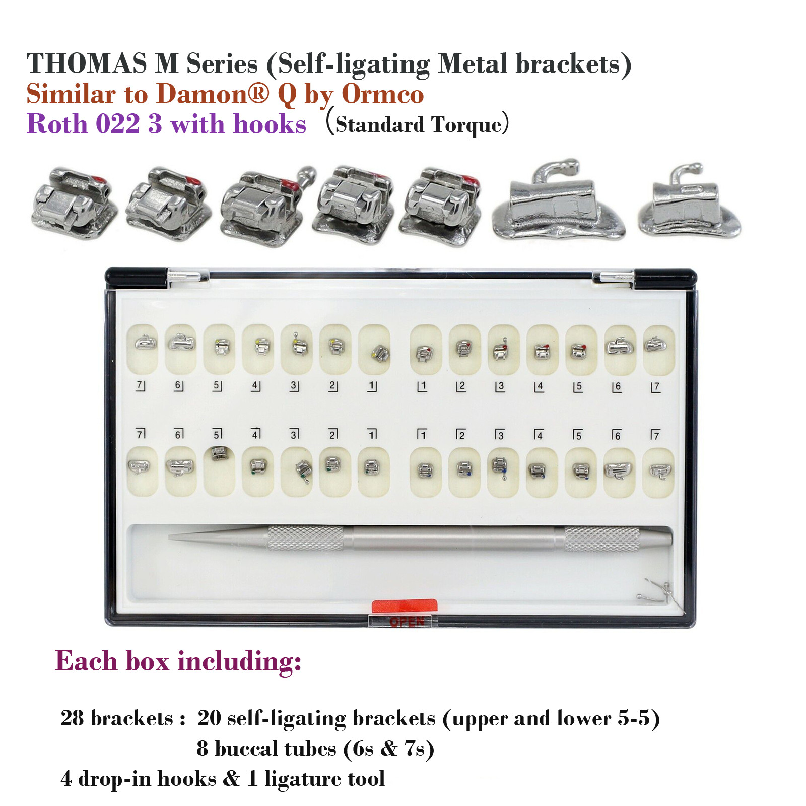 Orthodontic Self Ligating Brackets Mini Metal Braces Roth MBT 022 345H DAMON Q