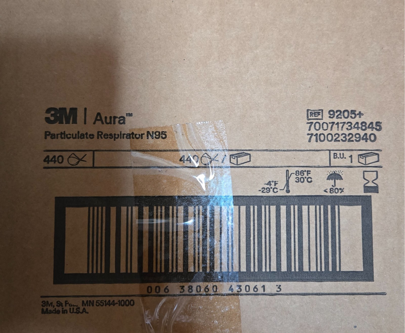 Case of 440 3M Aura N95 9205+ Particulate Respirator N95, Exp. 2025-09