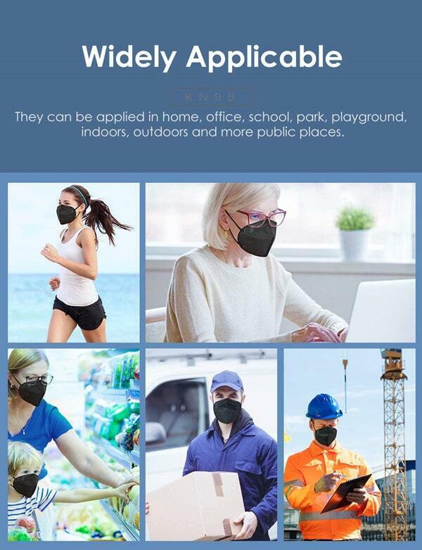 50/100 Pcs Black KN95 Protective 5 Layer Face Mask BFE 95% Disposable Respirator