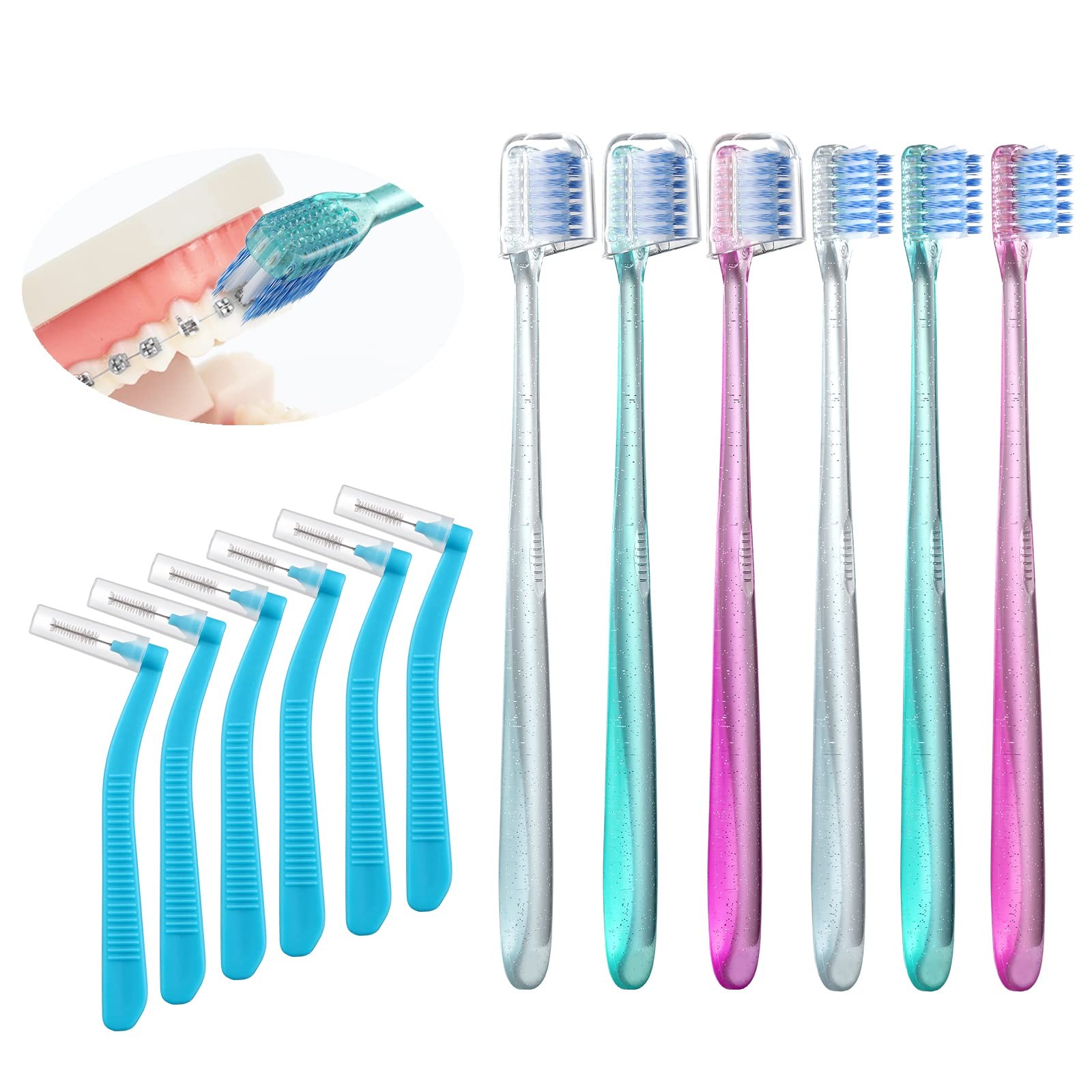 Fregum V-Shaped Orthodontic Toothbrush for 1 Count (Pack of 6), Multi-colored