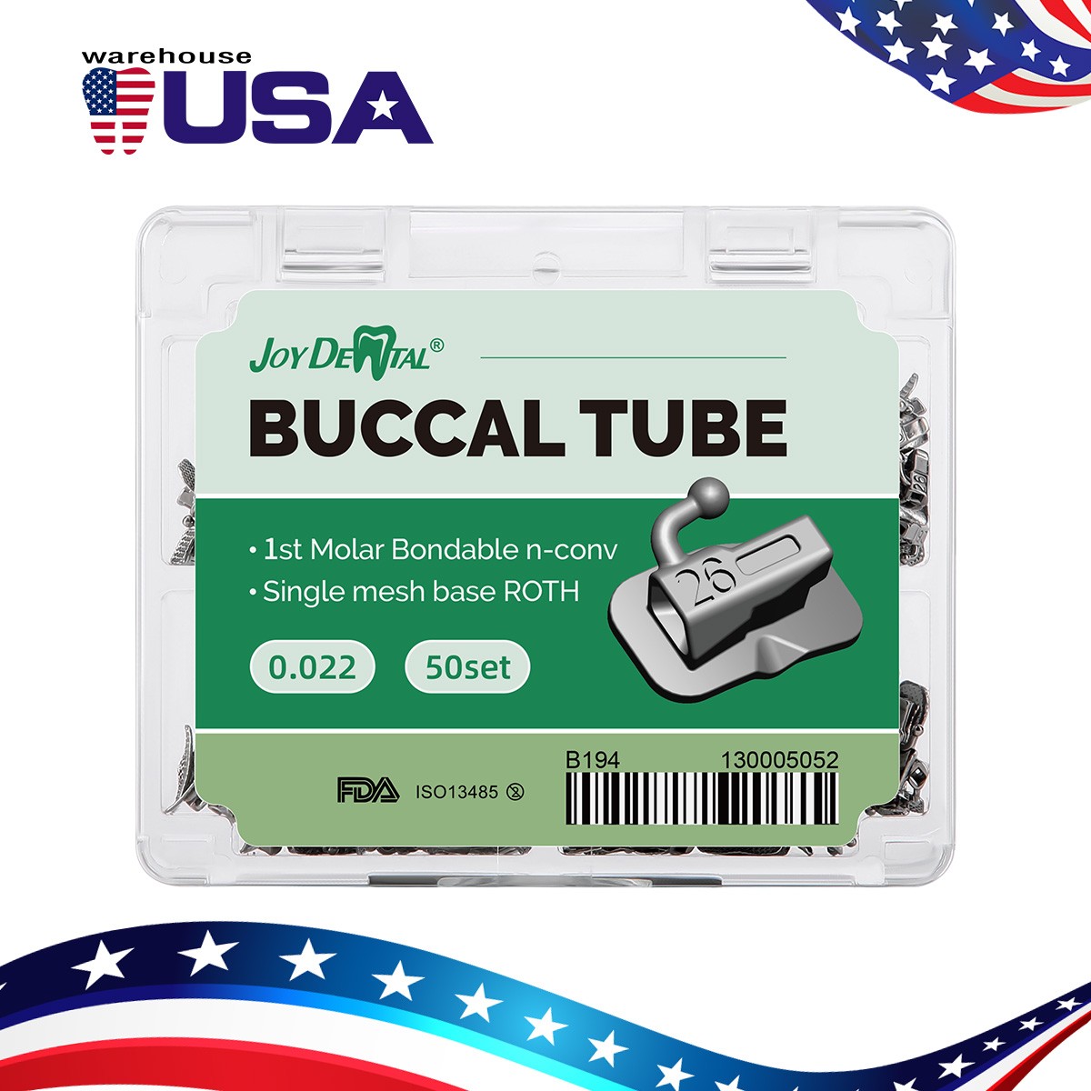 80Pcs AZDENT Ortho Bondable Monoblock Buccal Tubes 1st Molar MBT/Roth 0.022