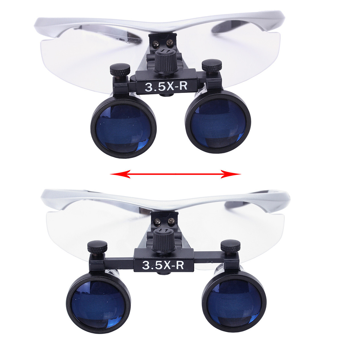 Dental Magnifier Medical Binocular Loupes 3.5X Black+ LED Head Light Lamp Silver