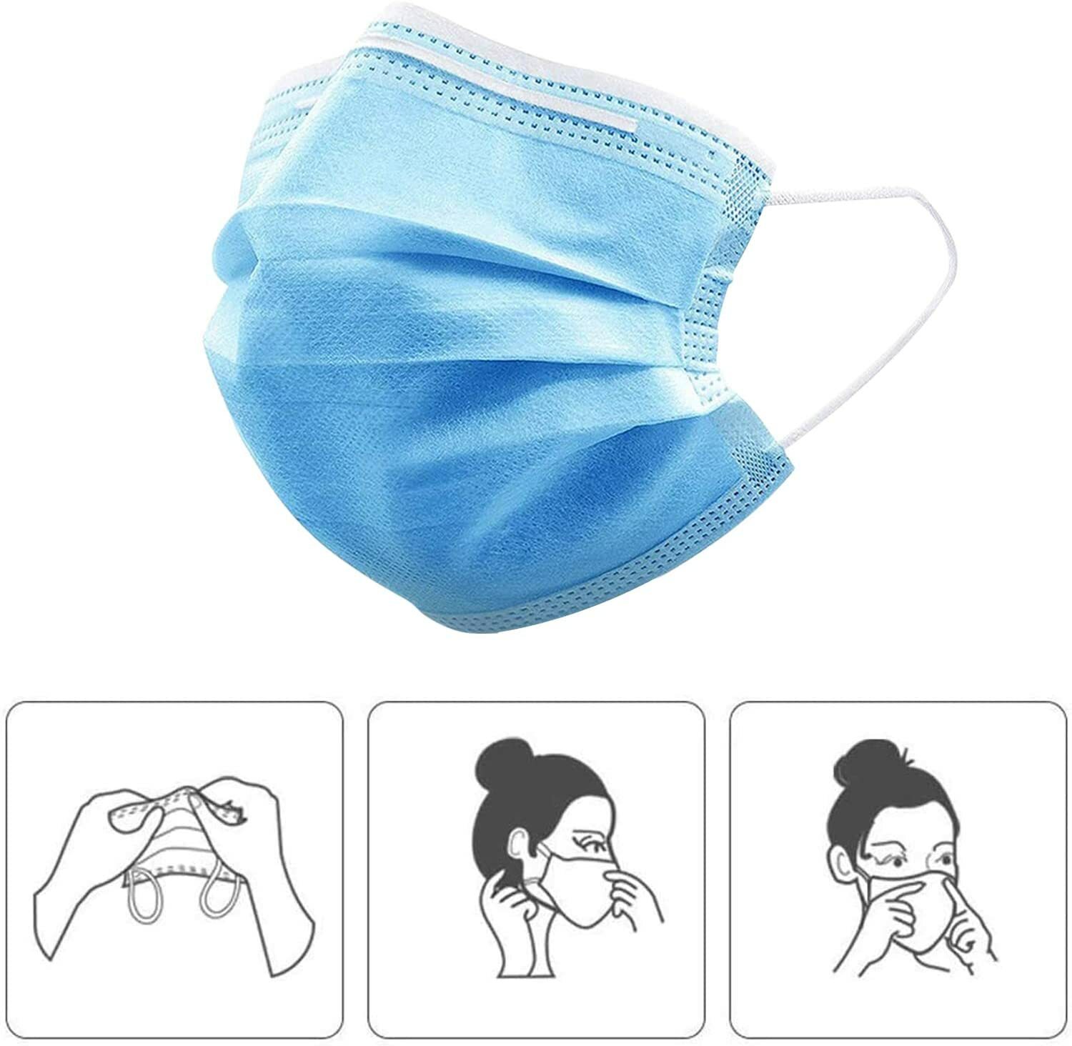 20/50/100 Pcs Disposable Face Mask Protective Non Medical 3-Ply Nose Mouth Cover