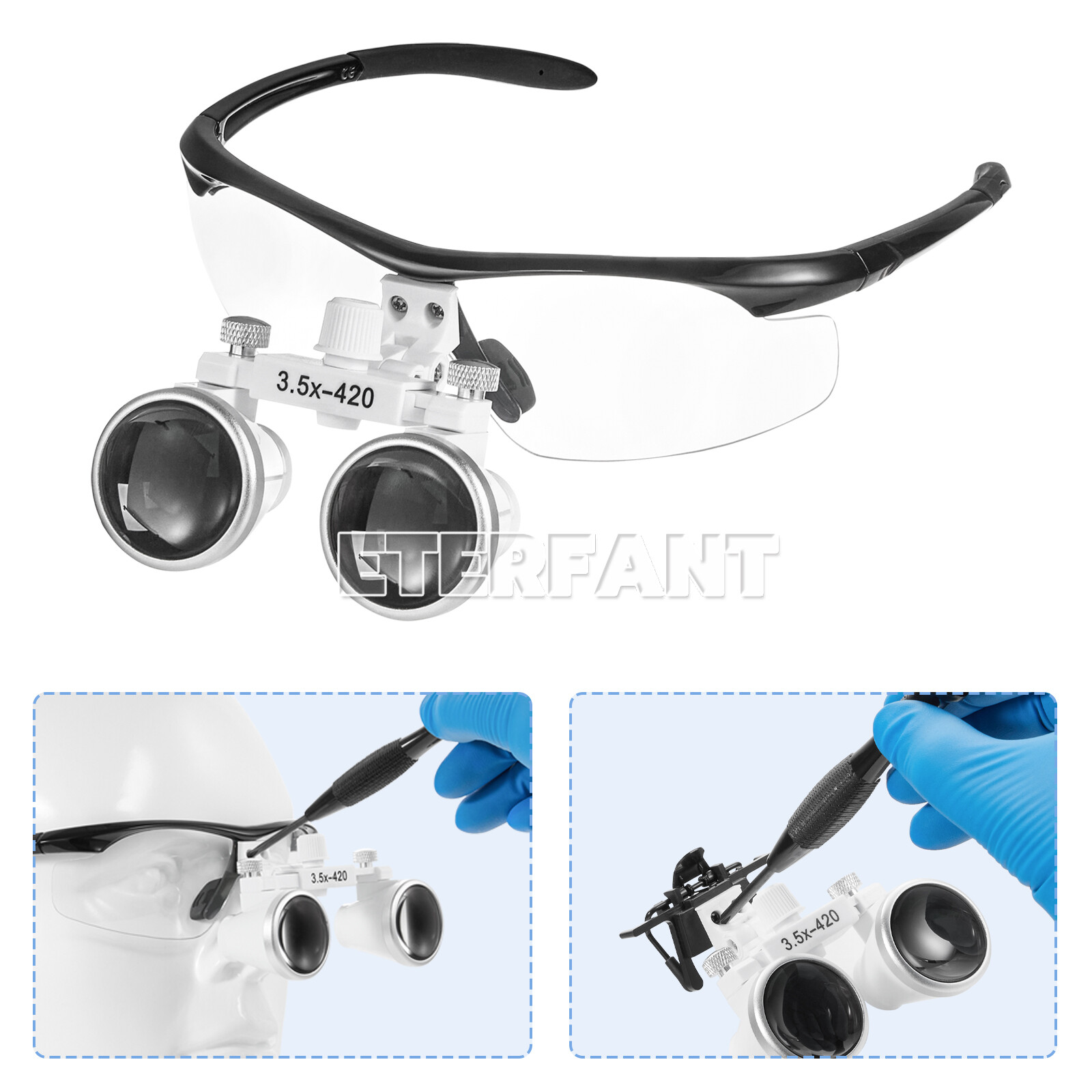 ETERFANT Dental 3.5x Magnifier Medical Binocular Loupes+3W LED Head Light Lamp