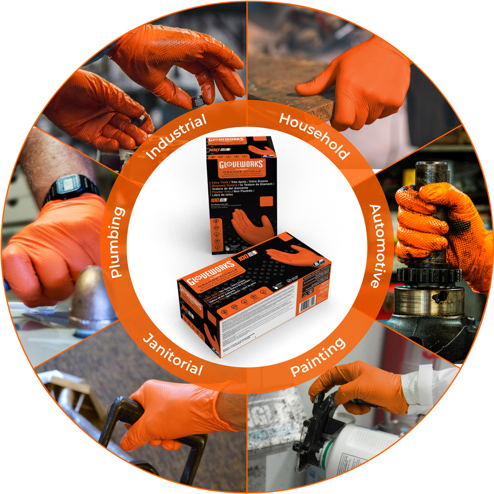 GLOVEWORKS HD Orange Nitrile Disposable Gloves 8 Mil Raised Diamond Texture