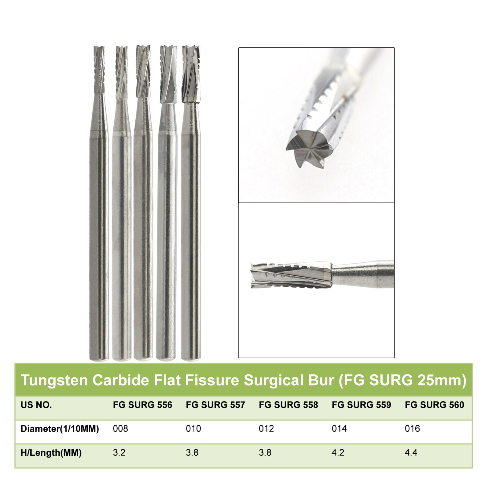 Dental Surgical Length Bur Round 2-5 557 330 Tungsten Carbide 25mm FG SURG FGOS