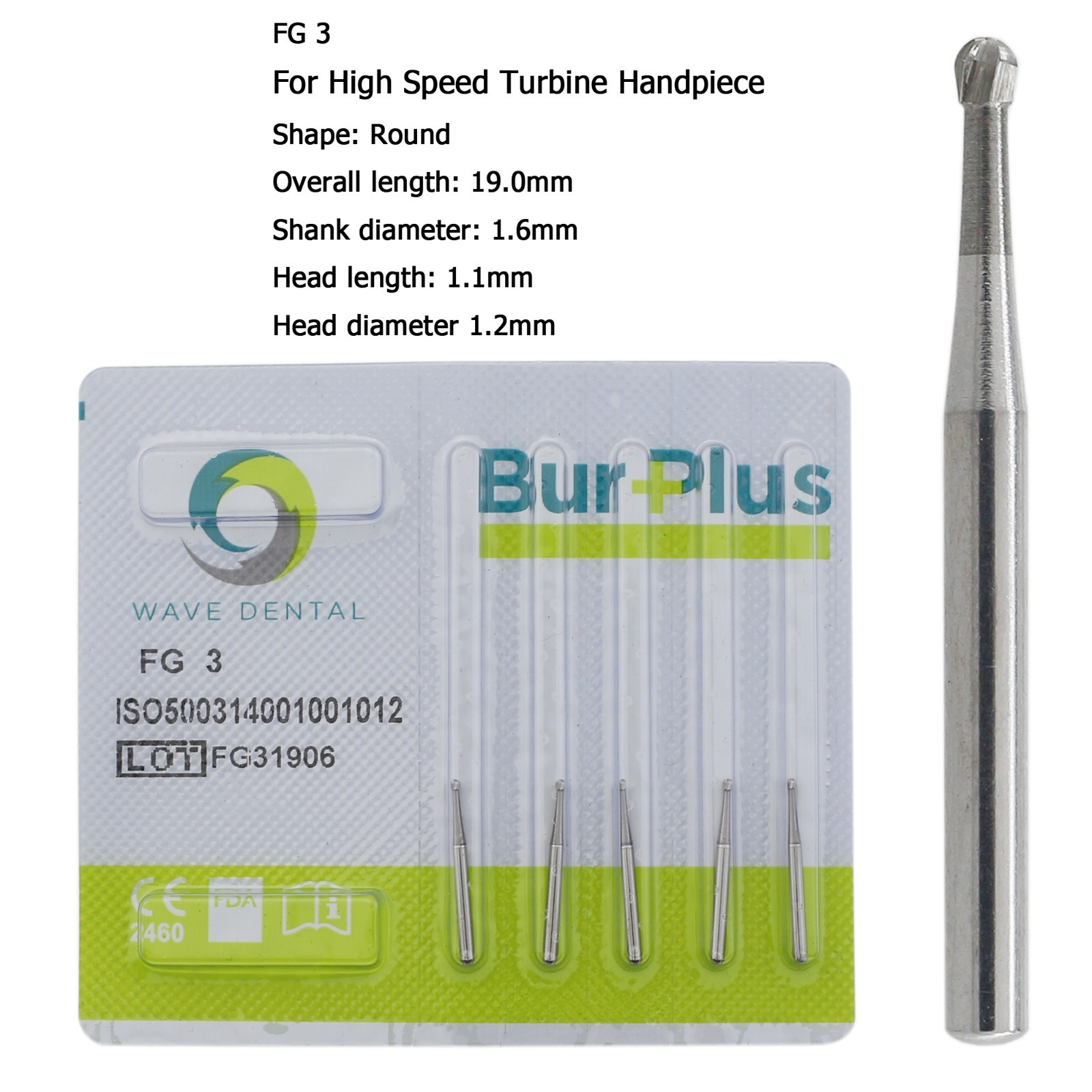 Wave Dental Carbide Burs Round Bur FG 330 1/4 2 6 8 557 High Speed Friction Grip