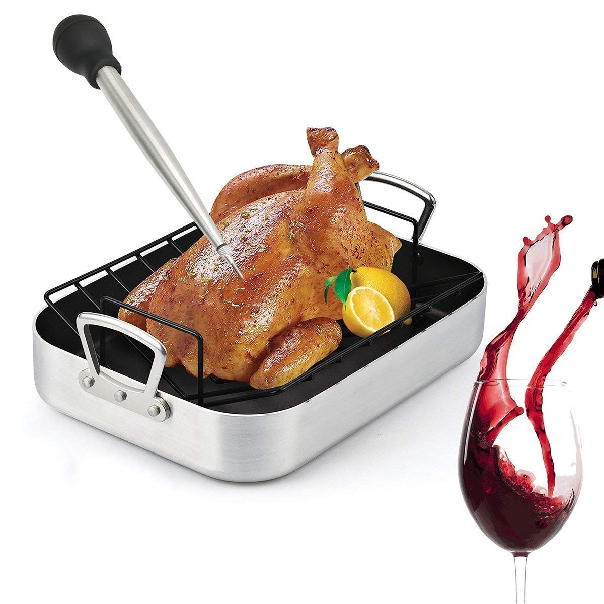 Home Servz 304 Stainless Steel Turkey Baster Syringe 27*6*6CM, Black,silver