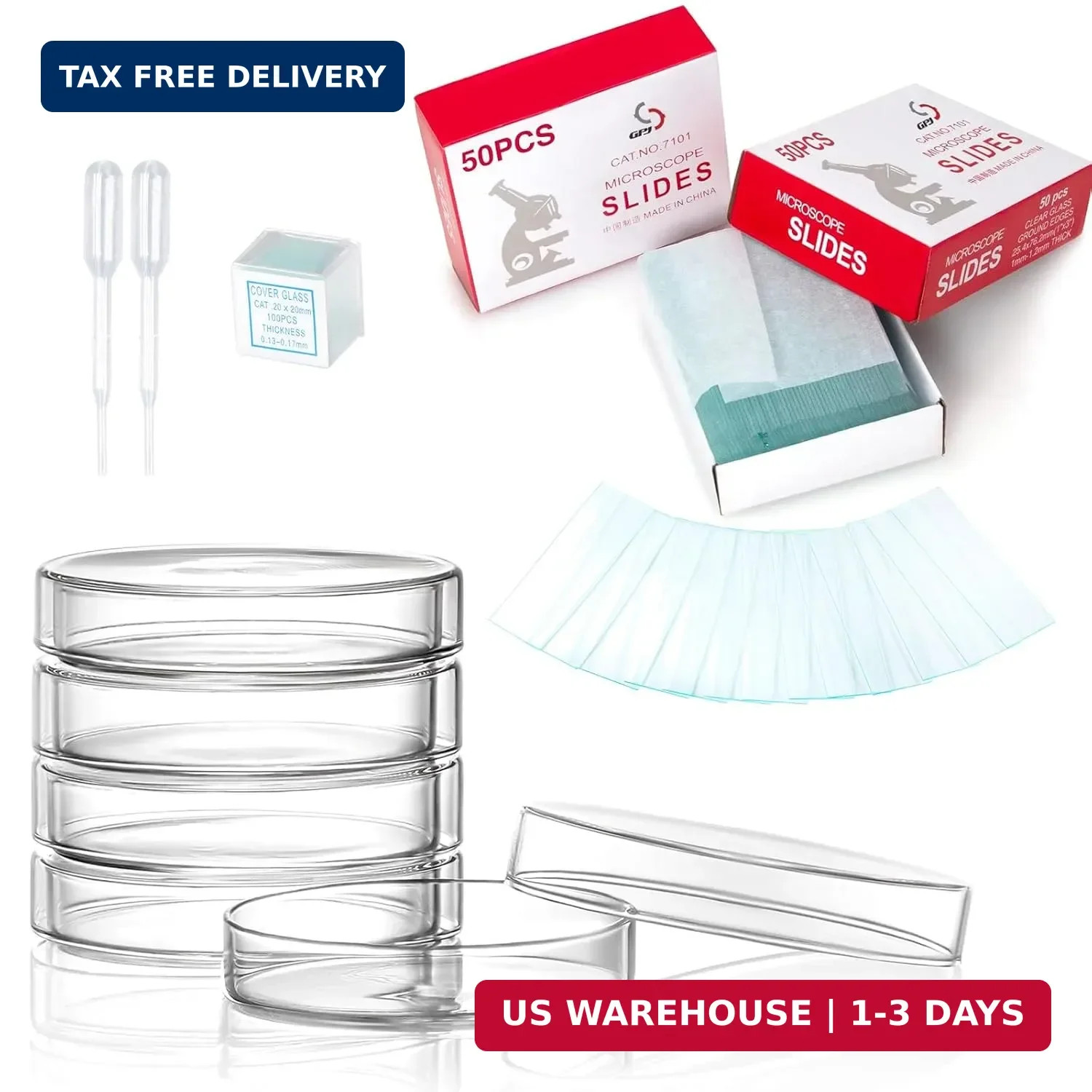 60mm Diax15mm Deep Lab Petri Plate Dish with Lid Set | 50 Pcs Blank Microscope S