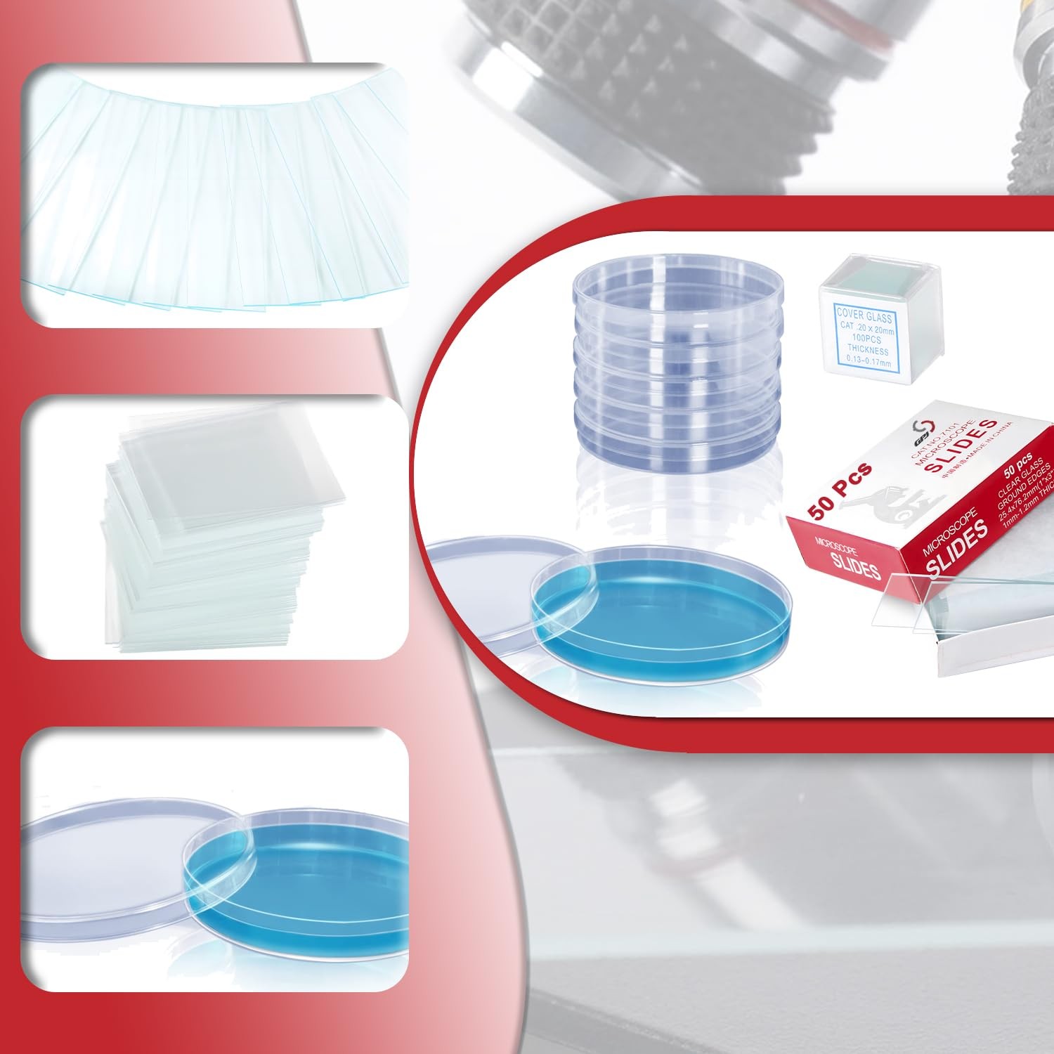 Sterile Plastic Petri Dishes Set, 50 Pcs Blank Microscope Slides, 100 Pcs 20x…