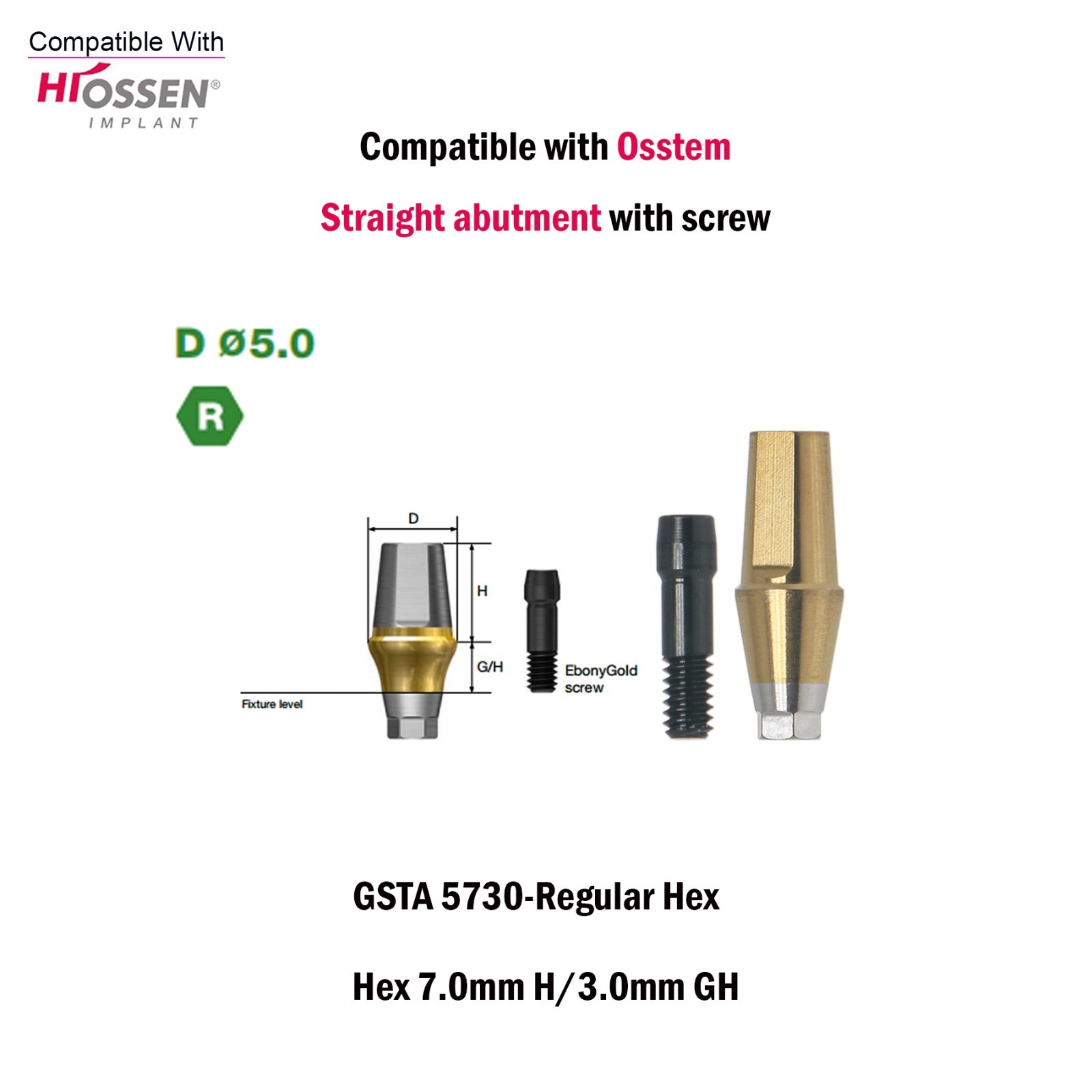 Titanium Straight Abutment Ti Cemented Abutment Compatible Osstem Hiossen TS M/R