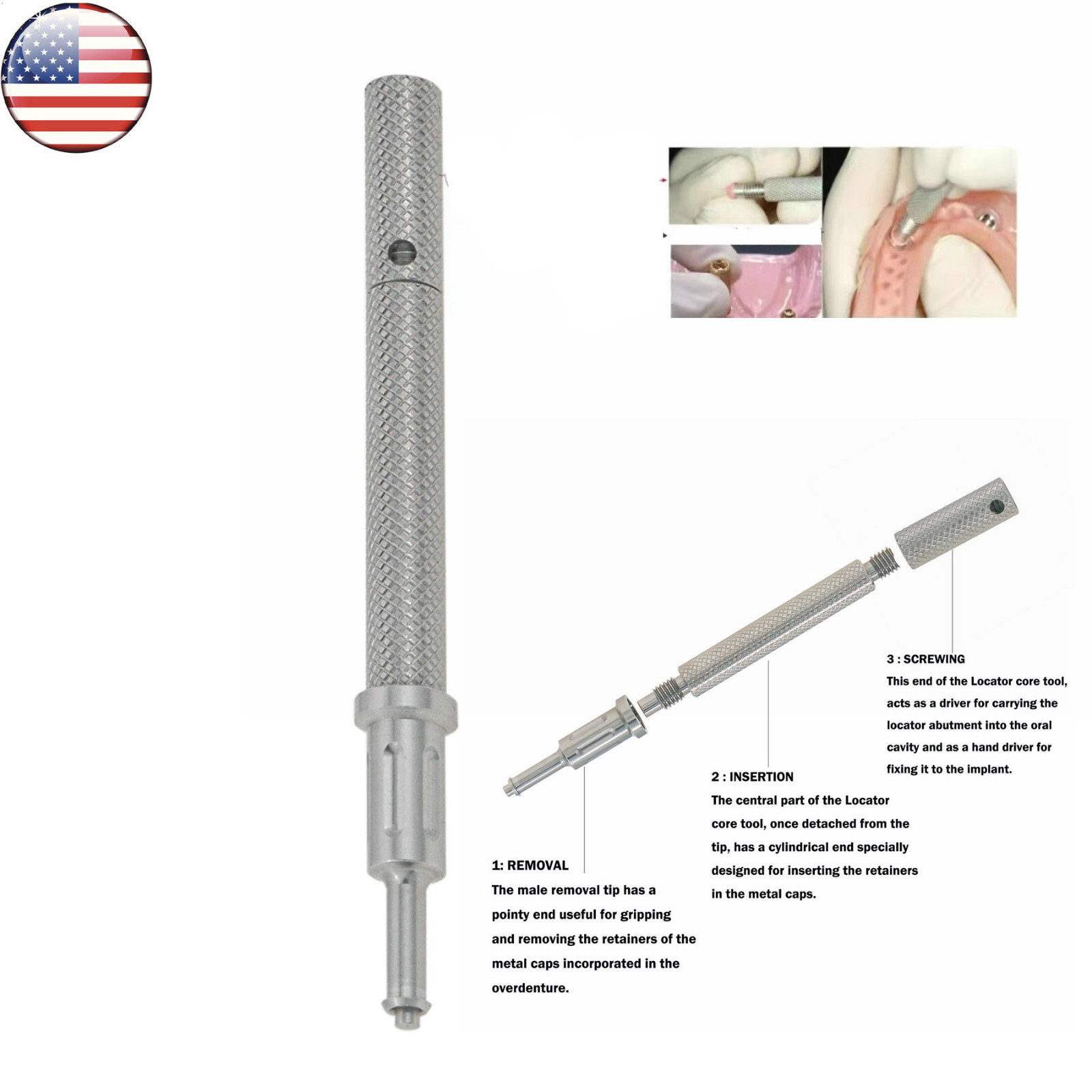 US Dental Overdenture Implant Retention Caps 2.4 lbs Locator Core Tool Universal