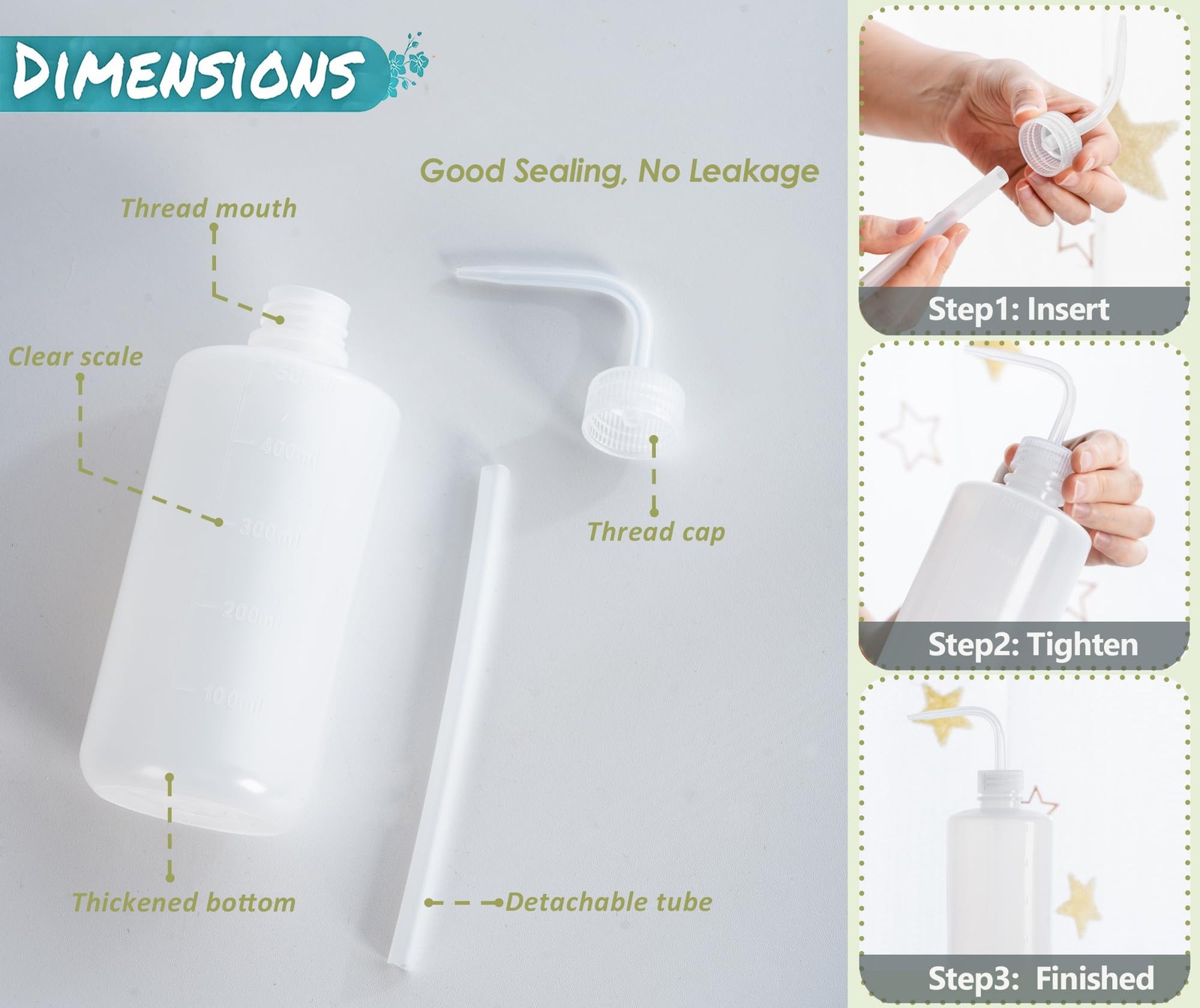 Melphoe Tattoo Wash Bottle Squeeze 3Pcs 500ml Squirt 3*500ml, White
