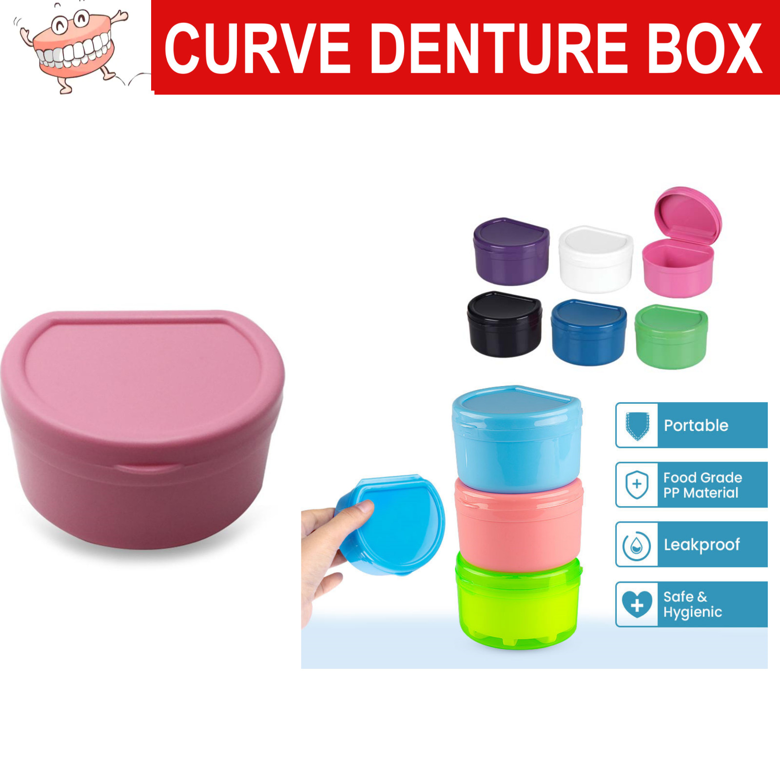 Dental Denture Box case carrier HORSESHOE CURVE DENTURE BOX 3.5”L x 3”W x 2”H