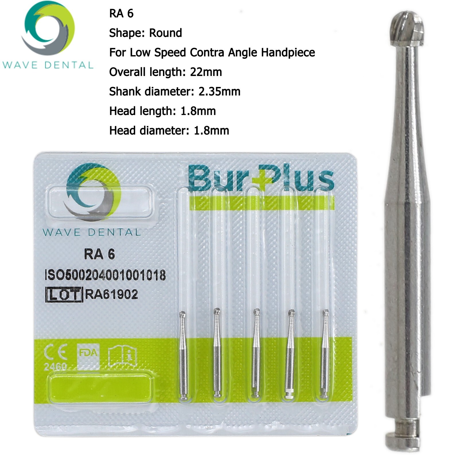 Wave Dental Carbide Round RA Burs Latch Surgical Length Bur RA SURG Contra Angle