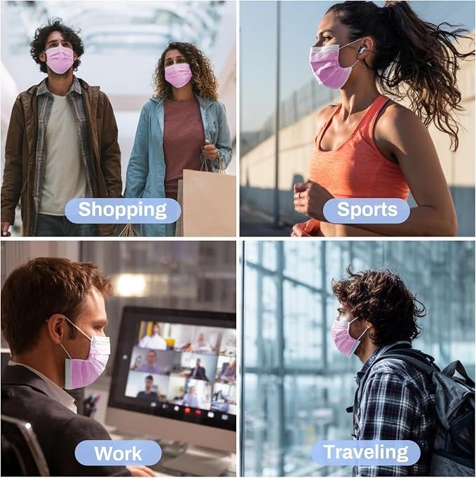 100 PCS Pink Disposable Face Mask – 3 Ply Filter 1 Count (Pack of 1),