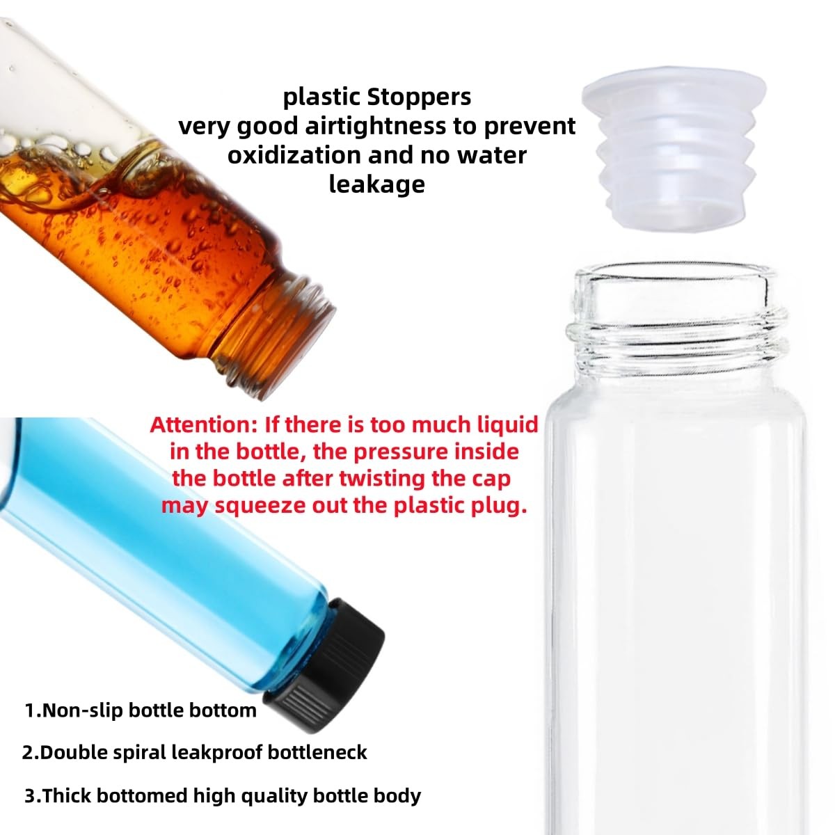 0.3Oz/10ml Clear Glass Vials with Screw Cap, Glass Sample Vial with PE Stopper