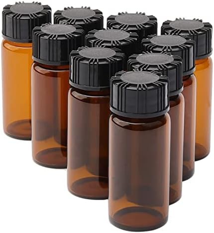 10 Pack 10ml Amber Small Liquid Sample Glass Vials with Screw Caps, Leak-Proof V