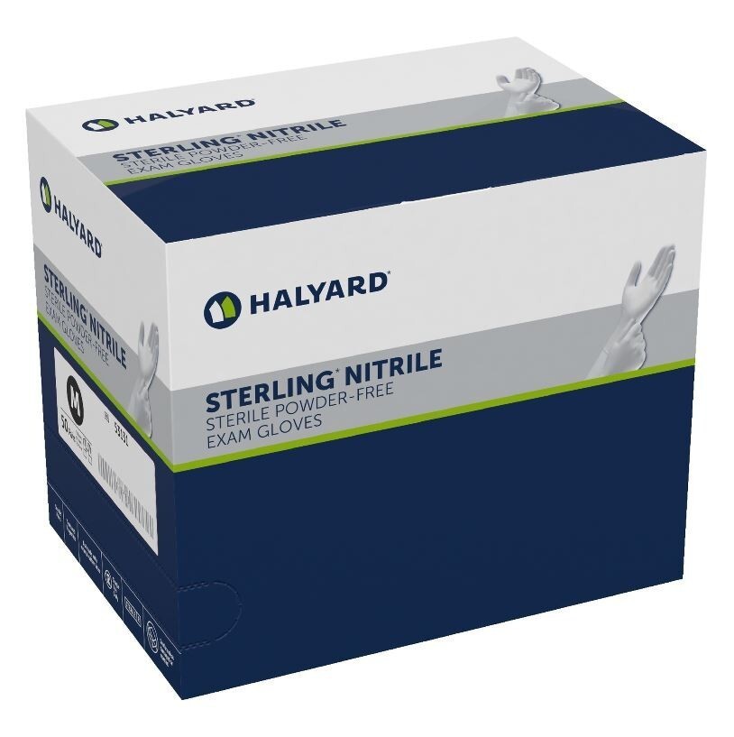 *50-Pairs* Halyard Sterling Nitrile Powder-Free Exam Gloves Sterile Medium 53131