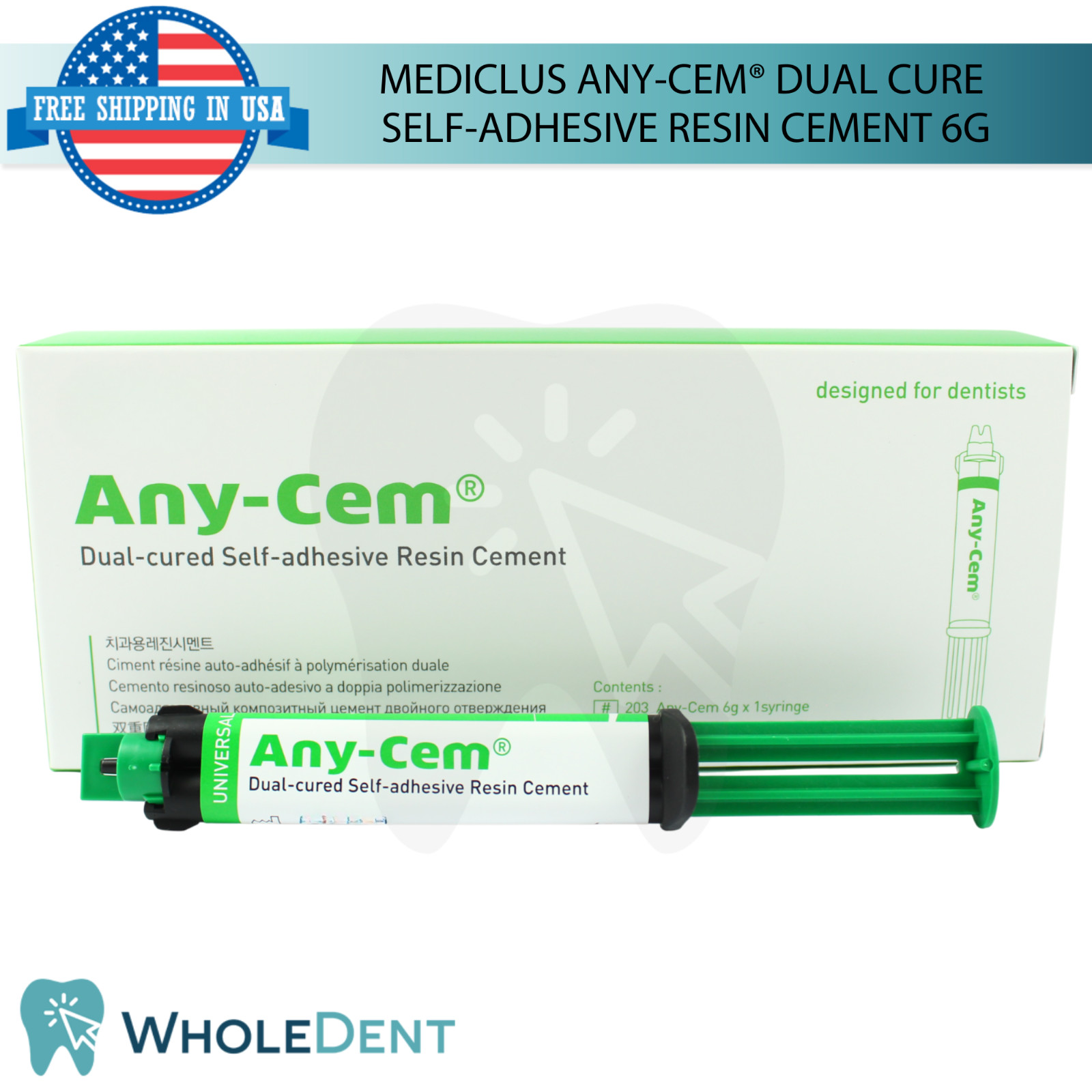 Any-Cem® Self Adhesive Resin Cement Syringe 6g Dual Cure Dental Restoration