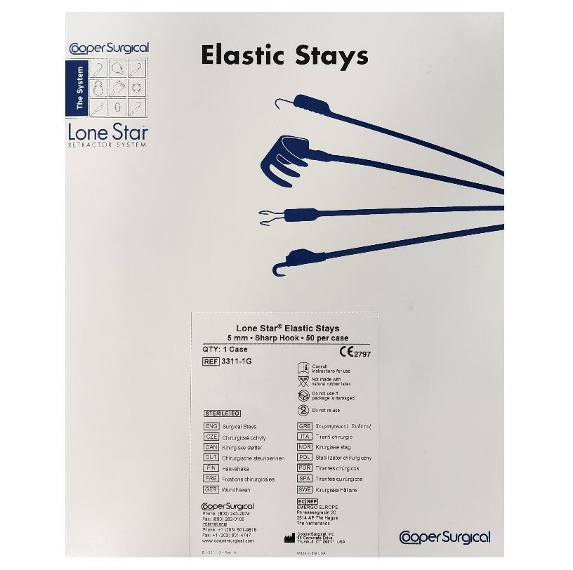 *50-Piece* CooperSurgical Lone Star Elastic Stays 5mm Sharp Hook Sterile 3311-1G