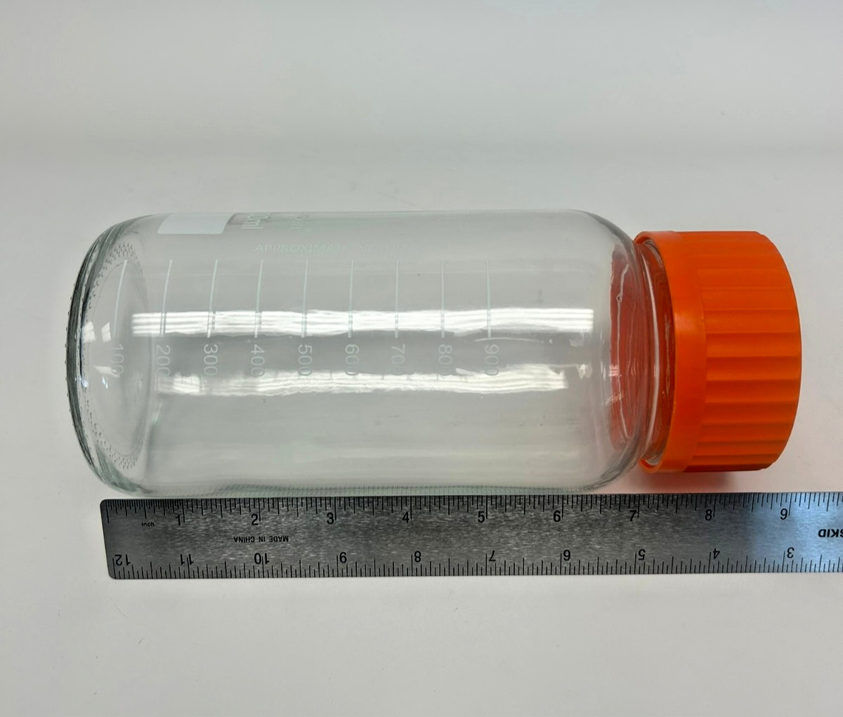 Lot of 2 BonBon 1000mL GLS80 Glass Lab Bottles – Wide Mouth – Orange Caps