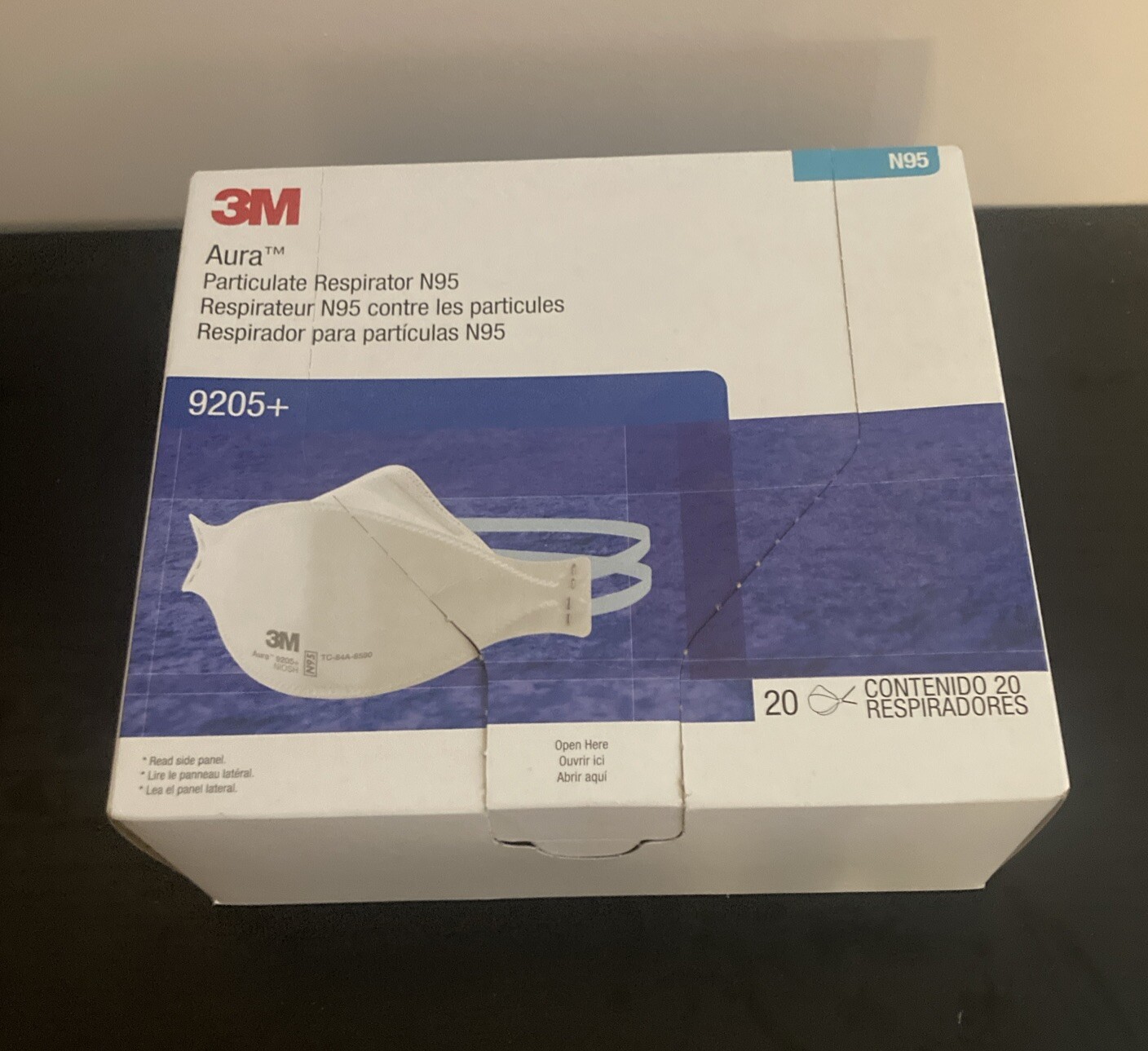 1 BOX OF 20 3M 9205+ Aura N95 Particulate NIOSH Protective Respirator Face Masks