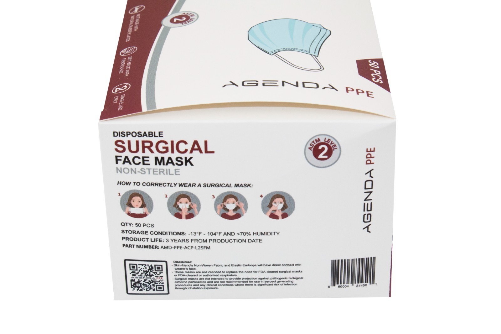 Agenda PPE – Level 2 ASTM Disposable Face Masks Blue 3 Ply Earloop – 600pcs