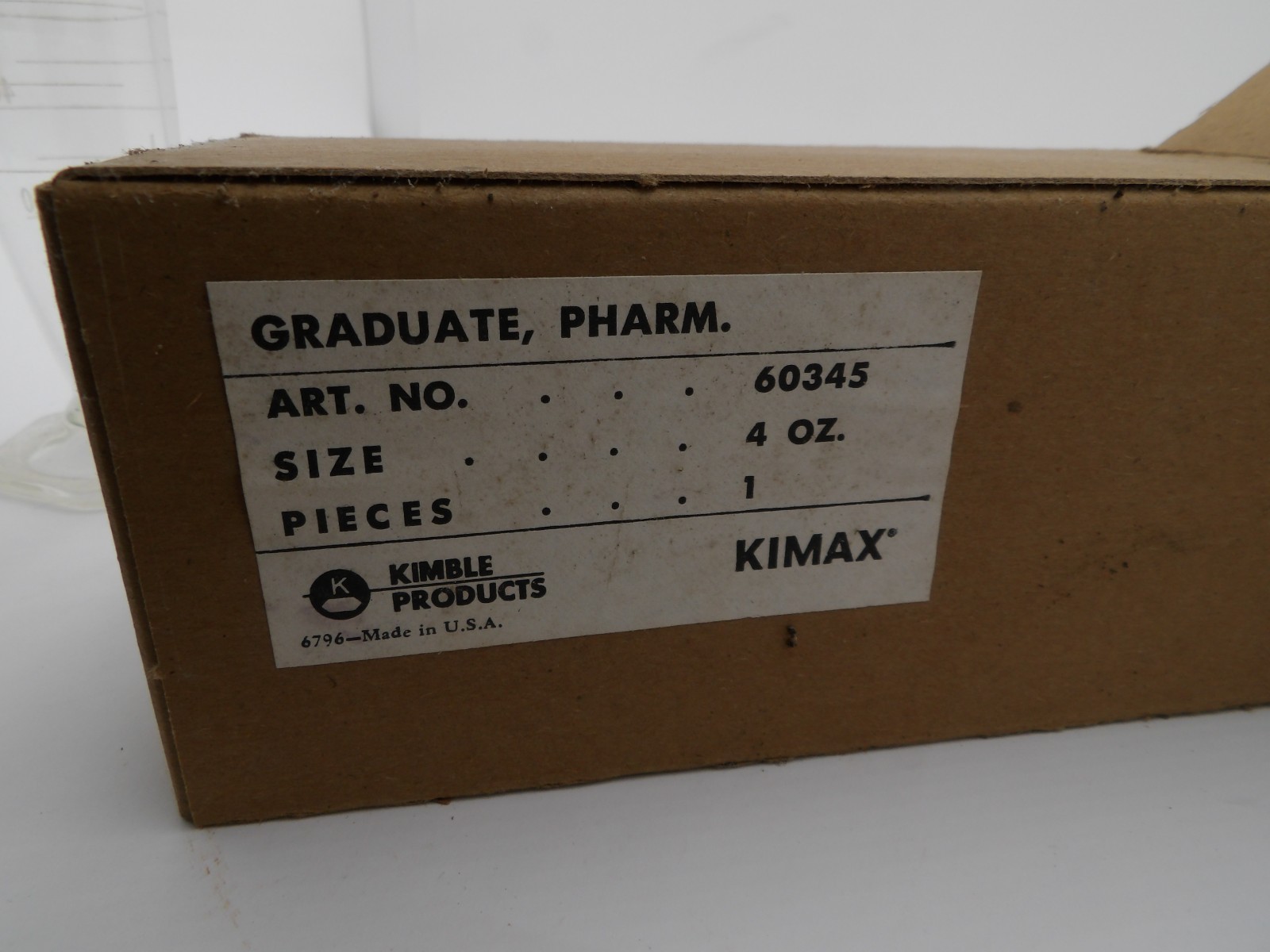 Vintage Kimble 60345 KIMAX Glass Dual Scale Pharmaceutical Graduates 4oz-100ml