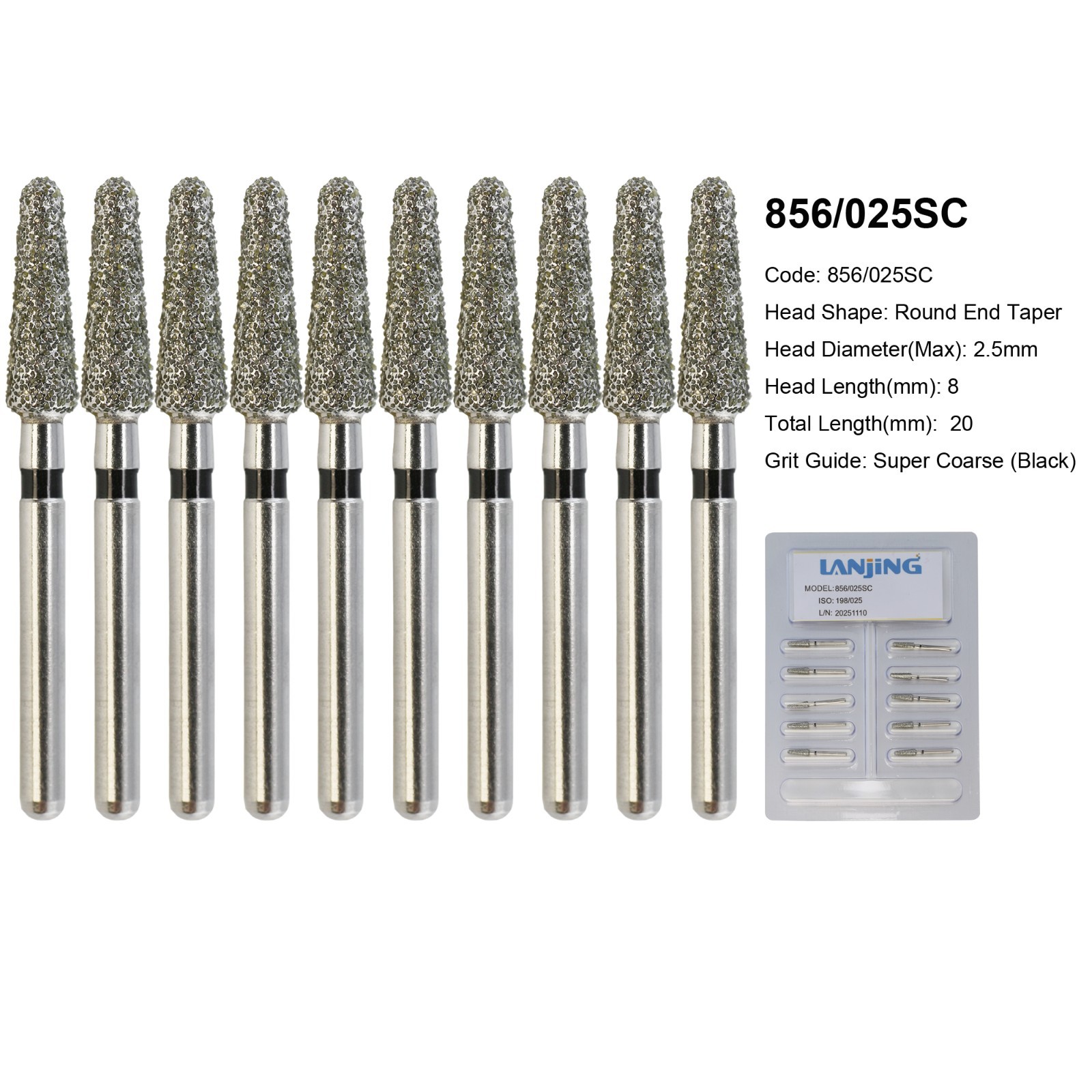 FG Dental Diamond Burs 856 850 Round End Taper Crown Prep Coarse Fine High Speed