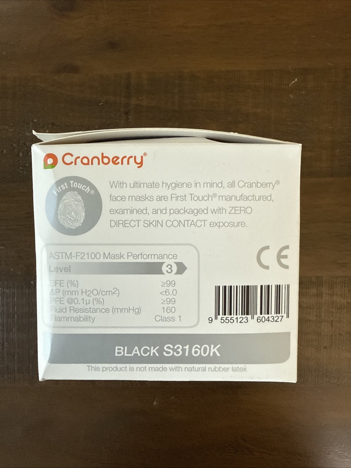 50 Cranberry USA Cranberry S3160K S3+ Earloop Face Mask 3-Ply Disposable Black